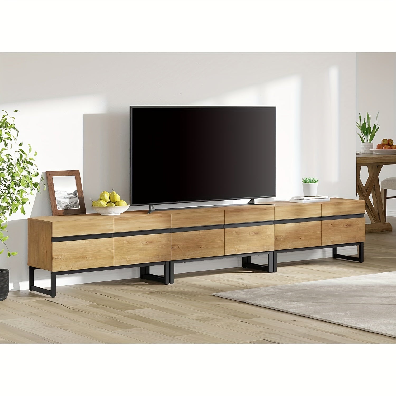 3 In 1 Modern TV Stand For TVs Up To 279cm Wood Entertainment Center TV Console With Storage Cabinets And Metal Base