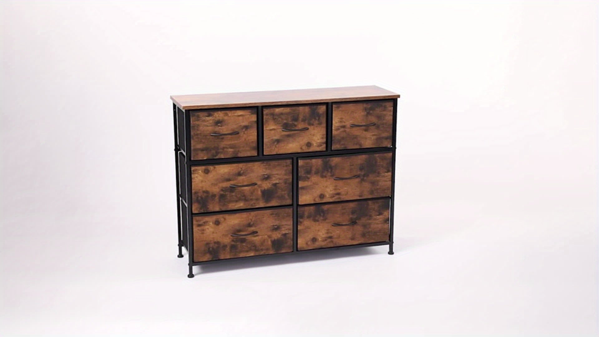 7 Drawer Fabric Storage Tower Dresser - Bedroom Storage Solution With 45 Inch Screen Wooden TV Stand - Dresser