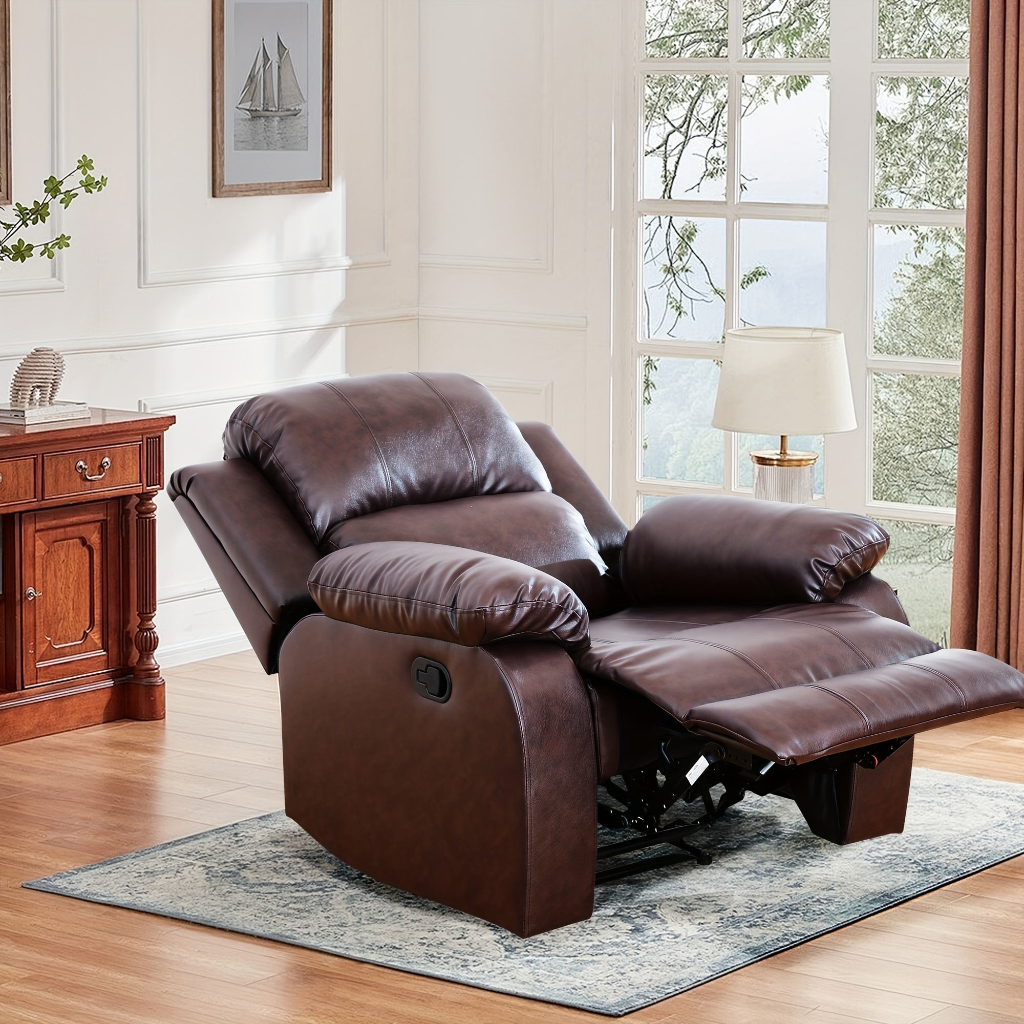 Elegant Brown Faux Leather Recliner Chair with Removable Cover - Plush Padded Sofa for Living Room, Office, and Dining Area, Easy Assembly Required