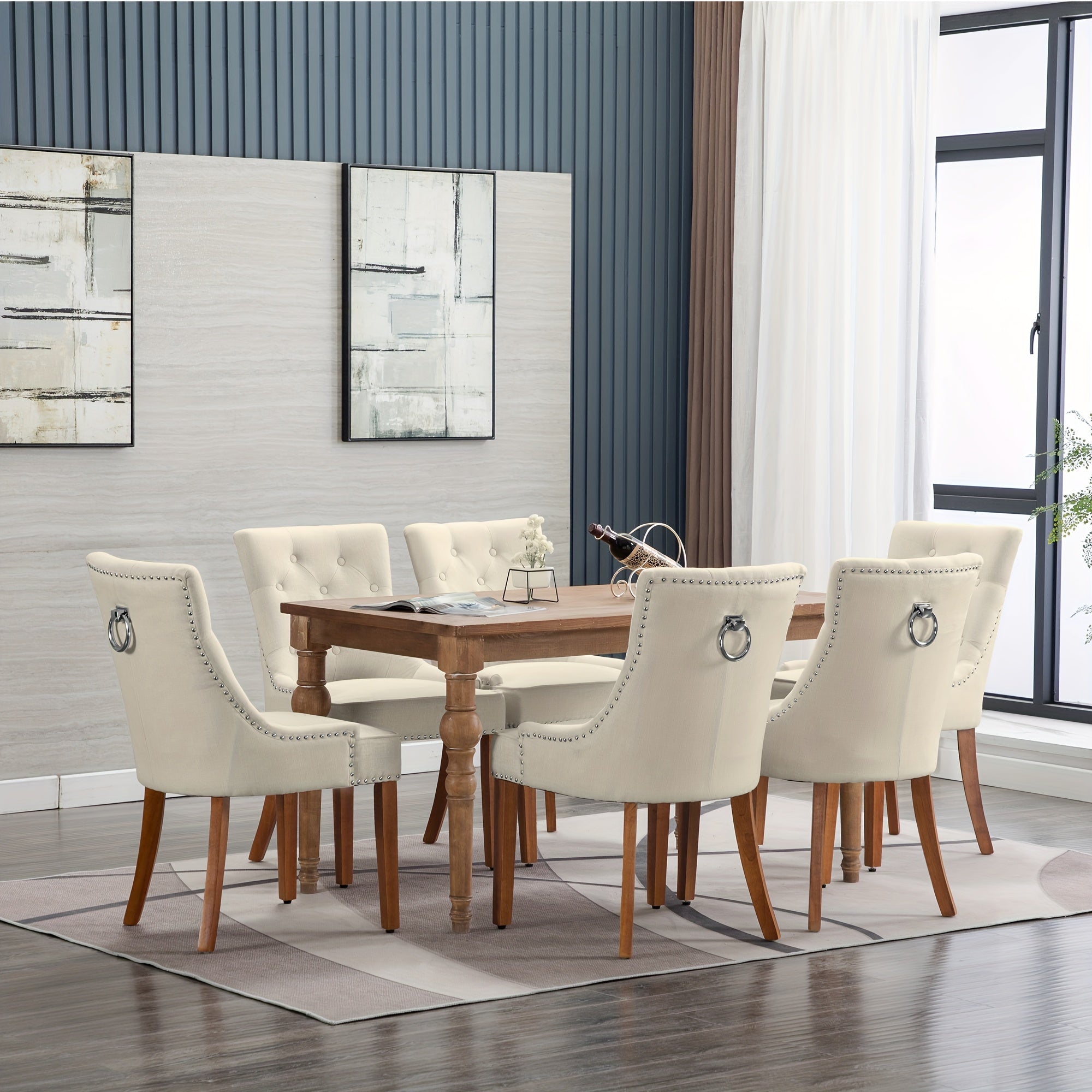 Upholstered Dining Chairs With Arms, Set Of 2, Dining Room Chairs With Solid Wood Legs And Tufted Backrest