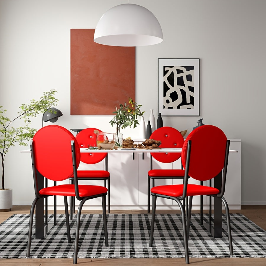 4pcs Vintage Style Dining Chairs, Metal Frame with Soft Cushion, Solid Back, Armless Design, Carbon Steel Construction, Faux Leather Upholstery, Foam Padding, Easy Assembly, for Hard Floors