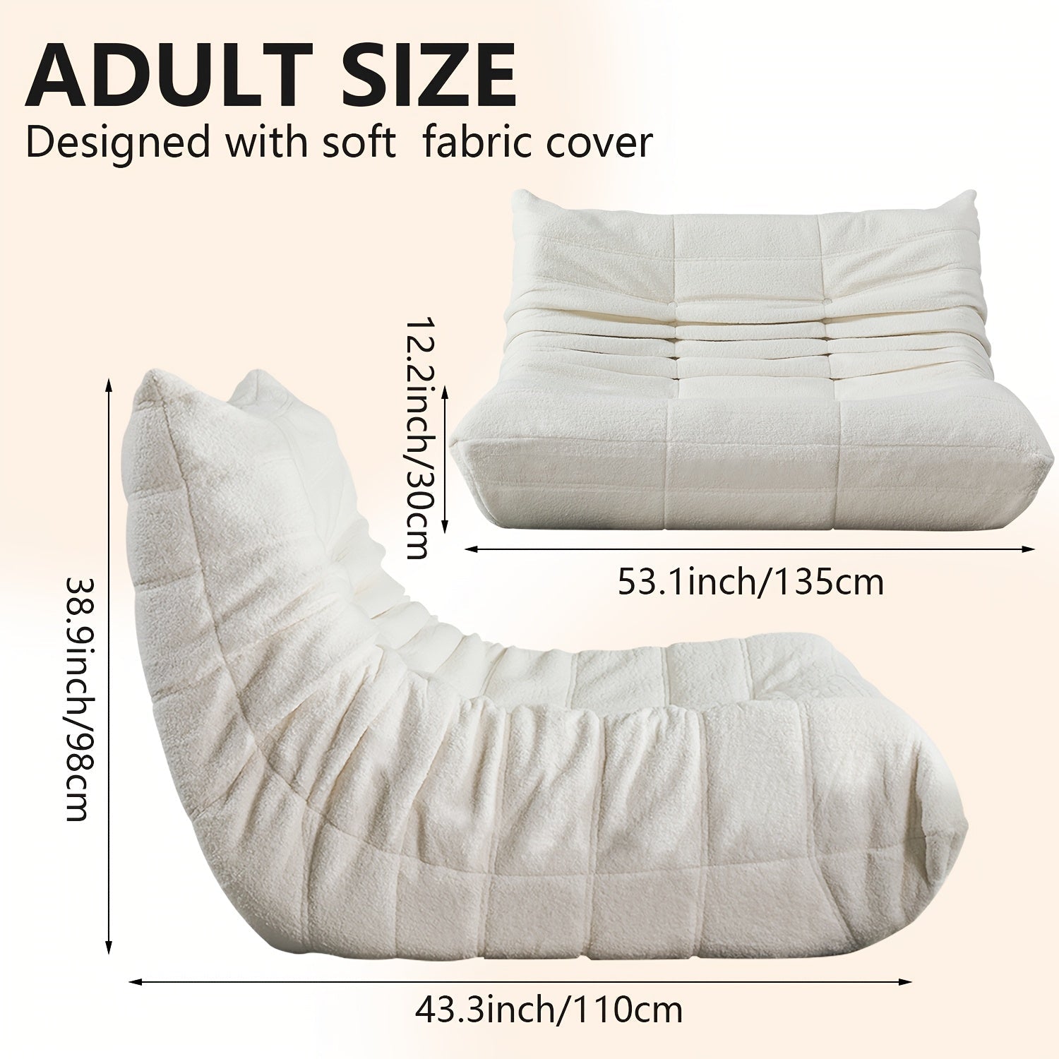 Luxurious Double Bean Bag Chair - Cozy Lambskin-Inspired, Two-Person Sofa Bed in Modern White - Plush Polyester/Memory Foam for Ultimate Comfort - Versatile for Living Room & Multiple Occasions