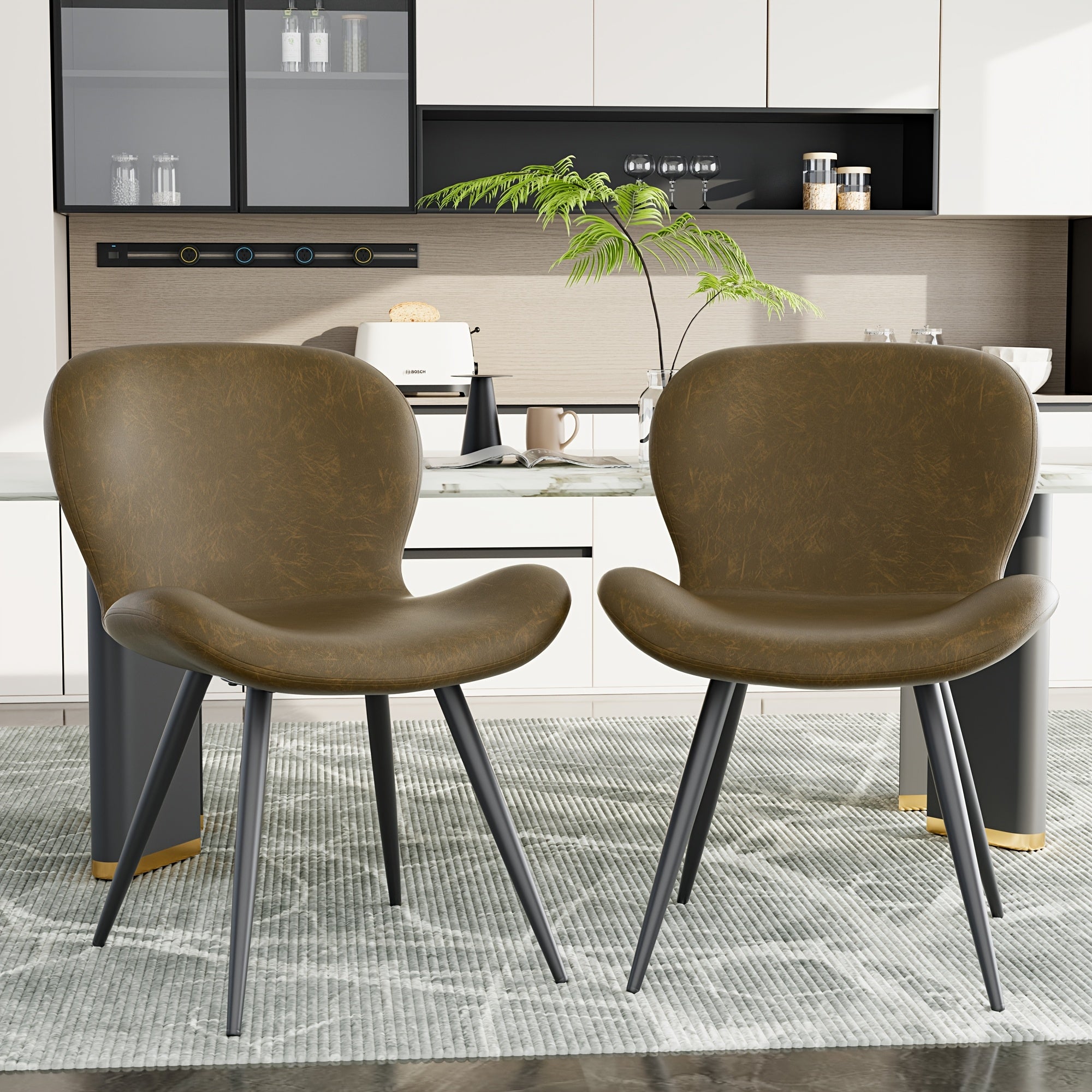 Contemporary Faux Leather Dining Chairs, Ergonomic Upholstered Seating with Metal Legs, Easy Clean, No Electricity Required, for Kitchen and Dining Room