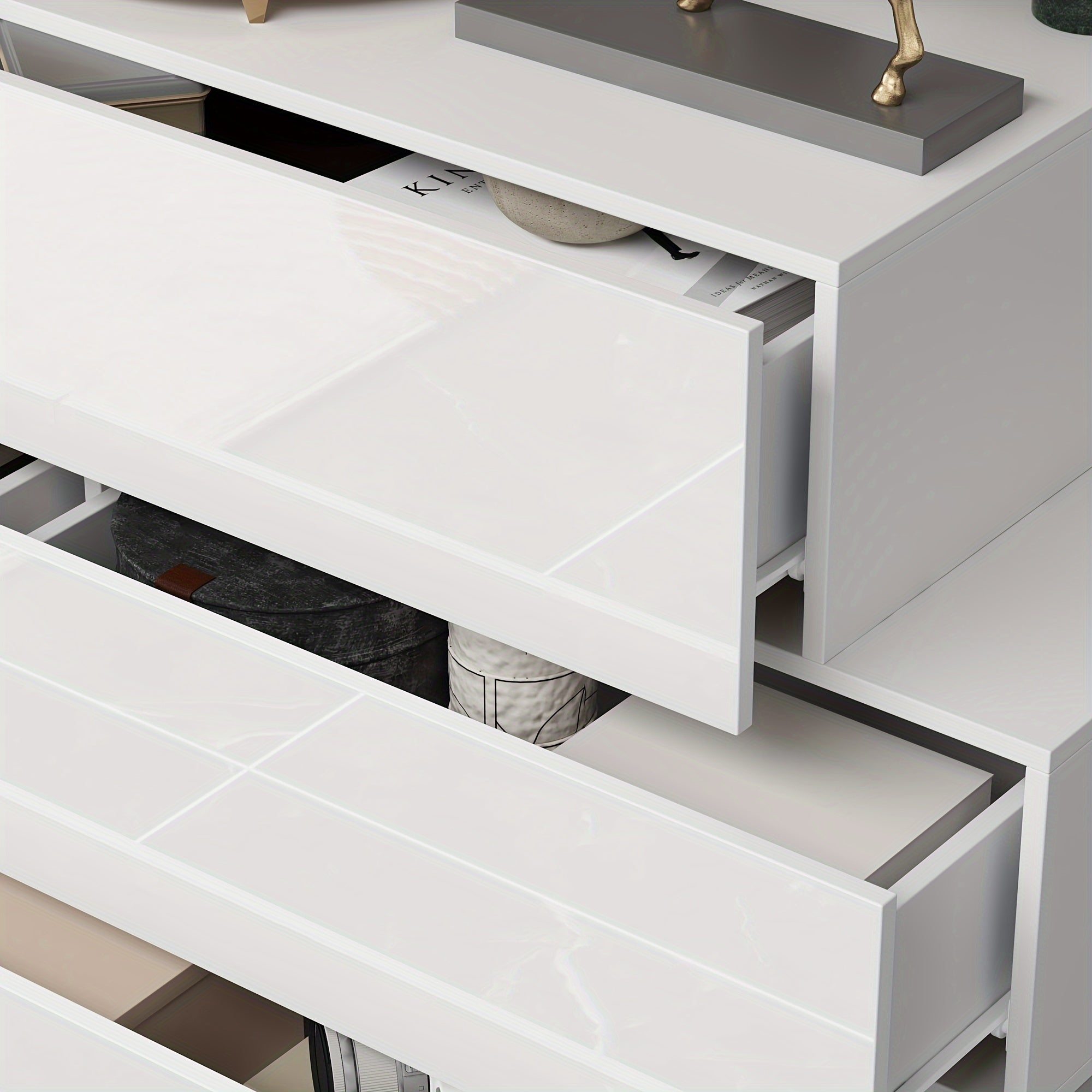 Modern Glossy Drawer Cabinet Storage Cabinet With 8 Drawers Asymmetrical Design Fashionable And Minimalist Design Large