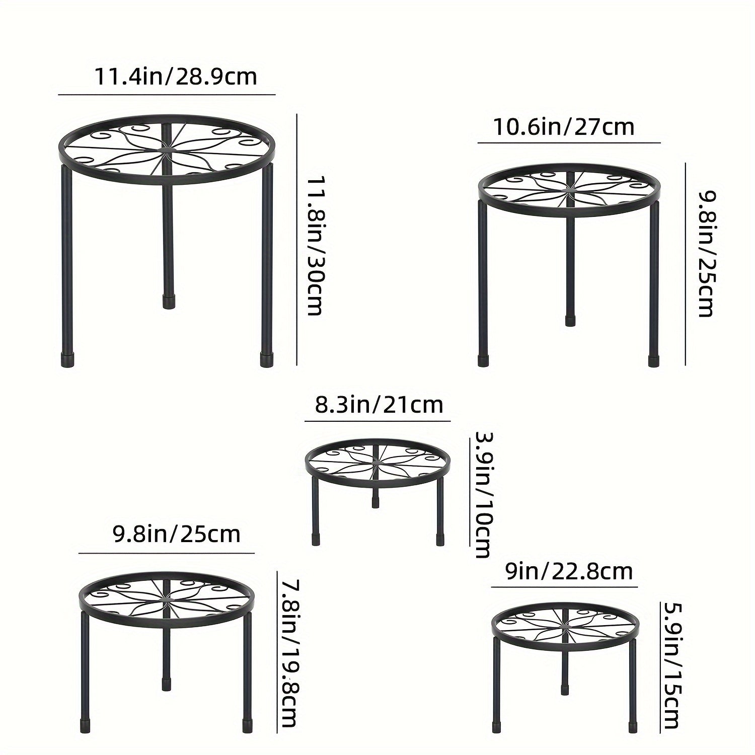 5 Pack Metal Plant Stands For Indoor Outdoor Flower Pot Holders For Multiple Plant Anti-Rust Heavy Duty Round Supports Plant Pot Stool Stand Planter Racks For Home Garden Decoration