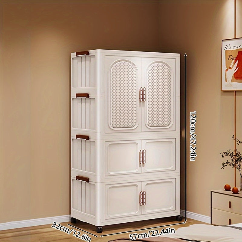 Multifunctional Wardrobe Organizer, Easy to Assemble, Plastic Storage Bins with Lids, Closet Organizers And Storage Cabinets, Foldable Clothes Storage Cabinets, Front Double Doors Or Top Lid Opens, Magnetic Lock Design, Cream