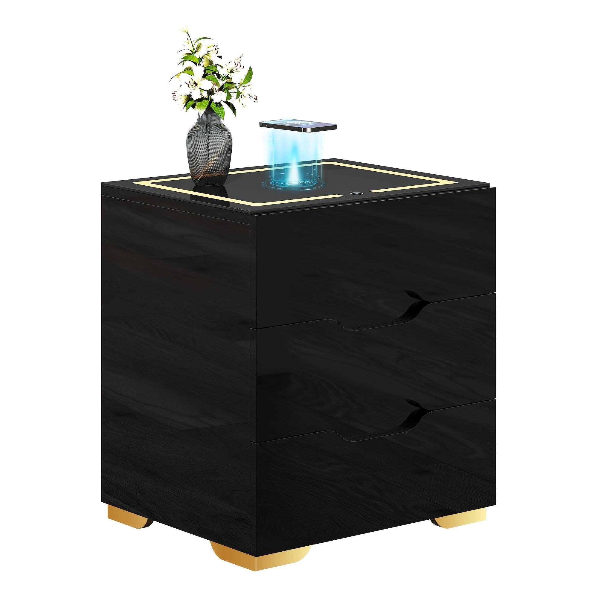 3-Drawer Bedside Cabinet Bedside Cabinet with 3 Drawers Bedroom Side Table Modern Side Table Black - Adults