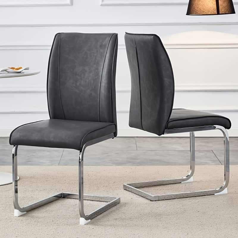 Dining Chairs Set Of 2, White Faux Leather Dining Chairs, Upholstered Kitchen Chairs With High Back, Modern Armless Side Chairs With Sturdy Chrome Plated Metal Legs For Living Room, Easy To Install And Clean, Christmas New Pr