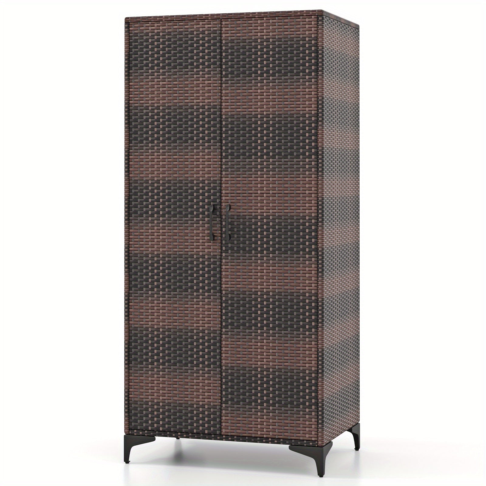 Wicker Wardrobe with 2 Doors, 62" PE Rattan Wardrobe Armoire Closet w/ Hanging Rod & 4 Storage Cubes, Clothes Organizer for Bedroom, Storage Cabinet for Home, Patio, Garage