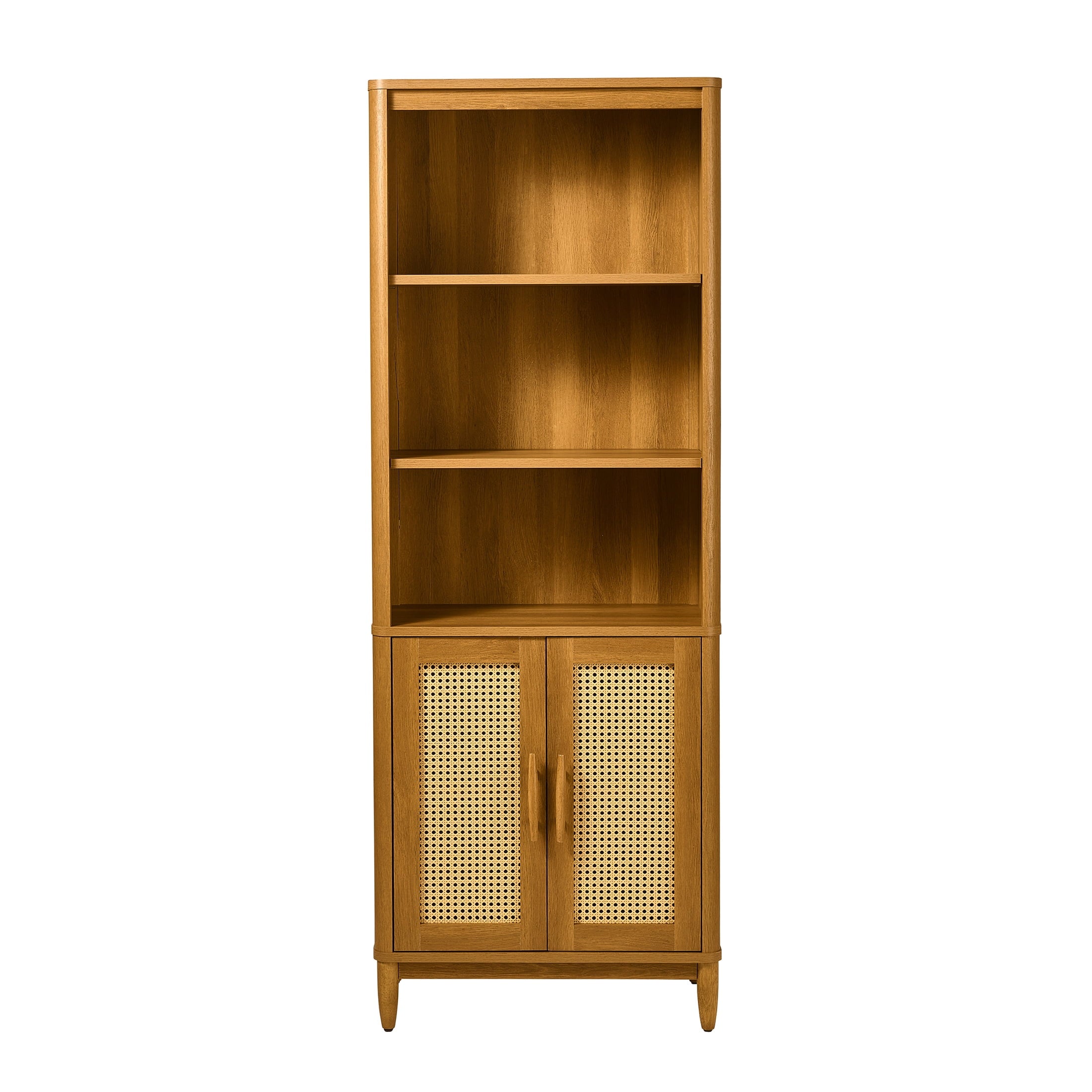 Bookcase with Doors Light Honey Finish，26.46’’ L x 15.51’’ W x 71.97’’ H - As pic - Bookshelf Westberry Furniture