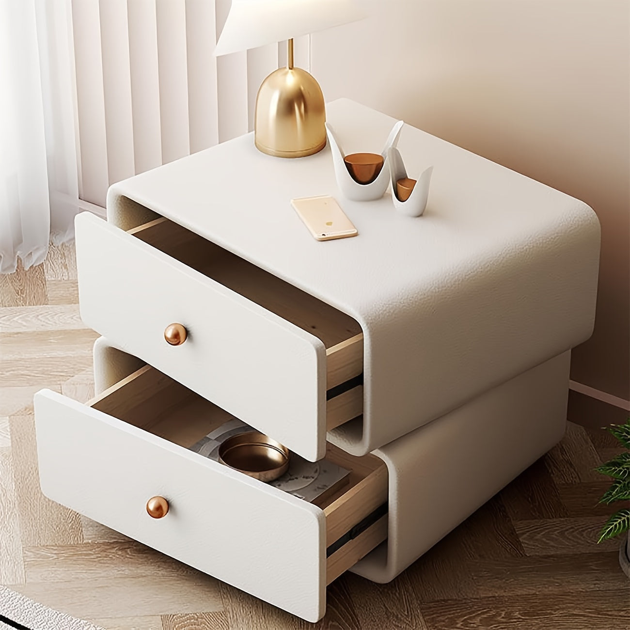 Multifunctional Simple Nightstand with 2 Drawers, Nordic Nightstand Side Table for Living Room, Bedroom, Hallway And Small Space