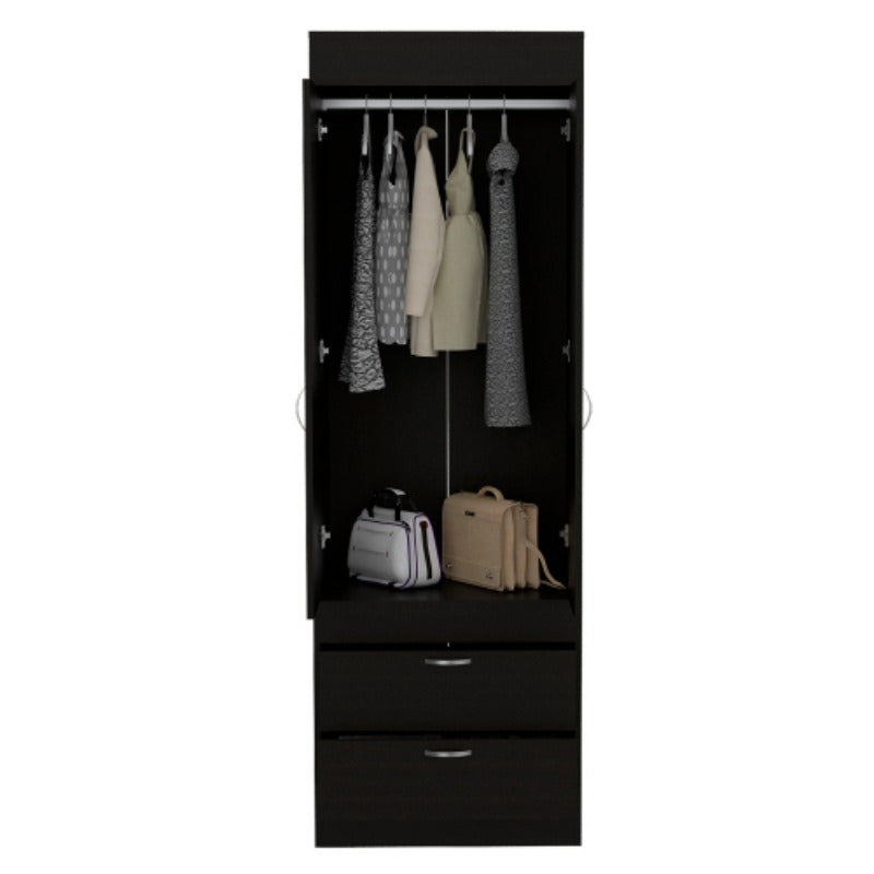 Chic Armoire with Dual Doors & Two Drawers - Sturdy Metal Handles, Perfect for Bedroom or Living Room Storage