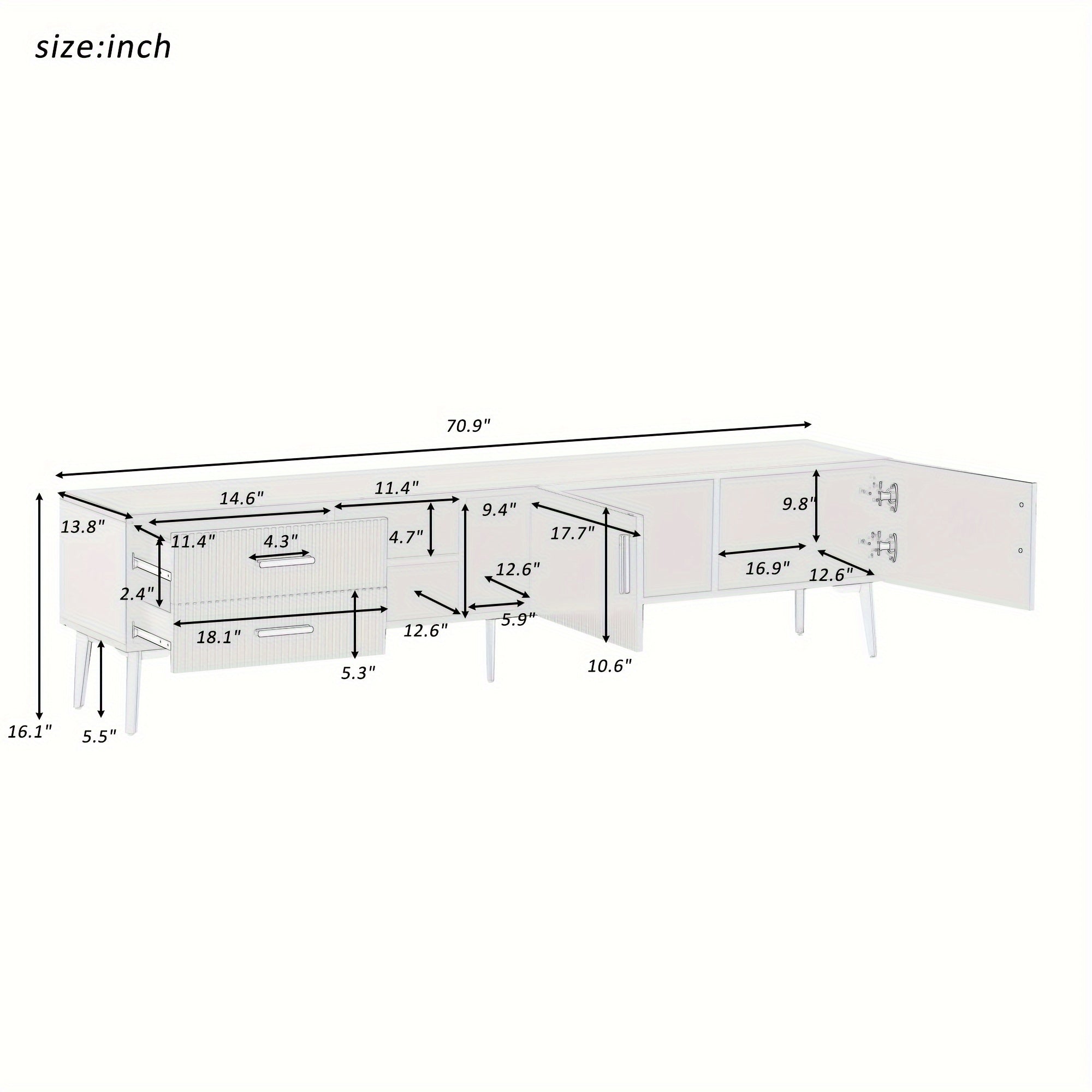 Modern TV Stand, Suitable For TVs Under 75 Inches, Storage Cabinet With Drawers And Cabinets, Wooden TV Console Table With Metal Legs And Handles For Living Room, White