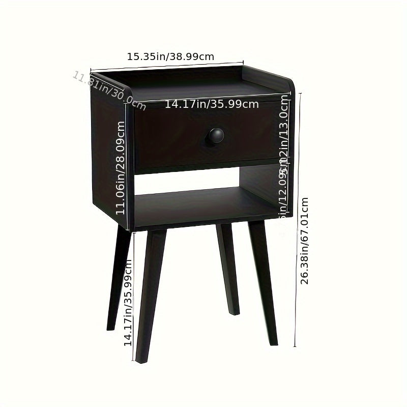 Black Nightstand, Modern Bedside Table With Drawer, Wood End Table For Small Space, Side Table With Storage, Night Stand For Bedroom/Living Room/Dorm