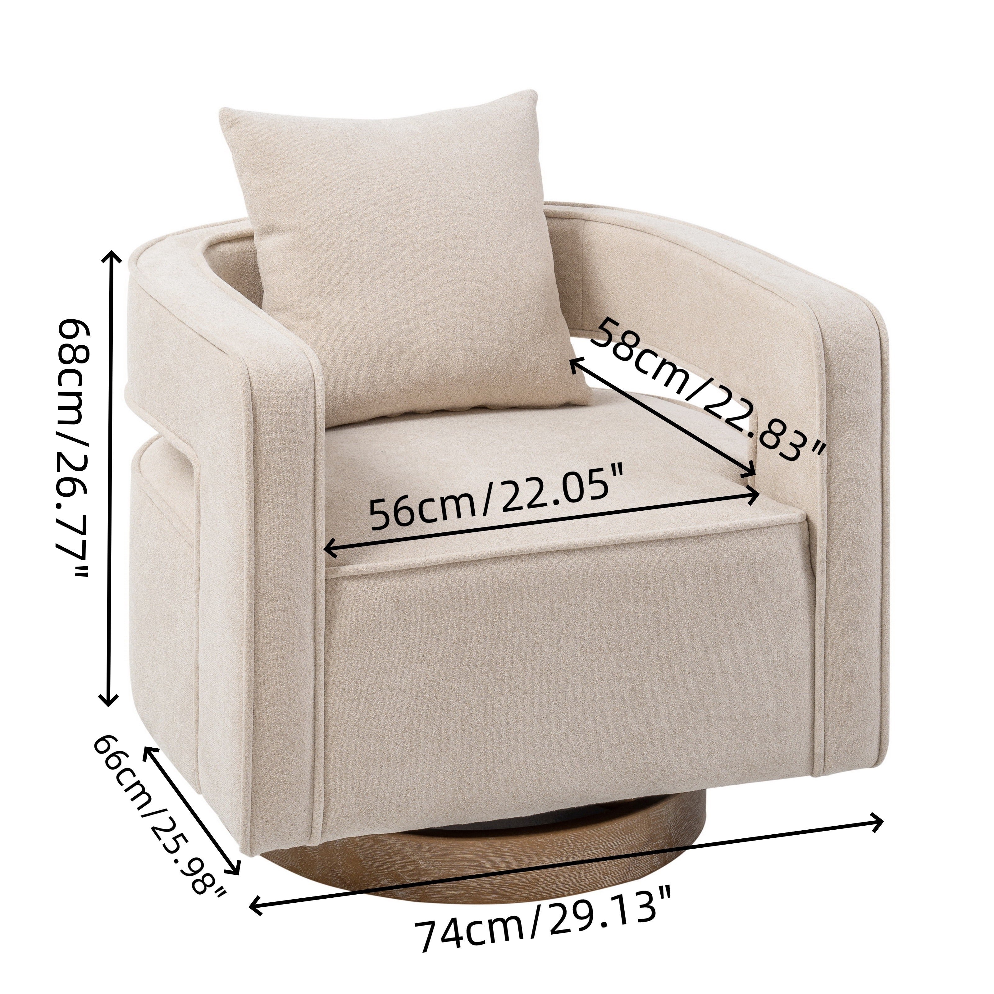 Upholstered Accent Swivel Chair, 360-degree Rotating Club Modern Style Single Sofa Chair For Living Room, Bedroom, Guest Room, Office