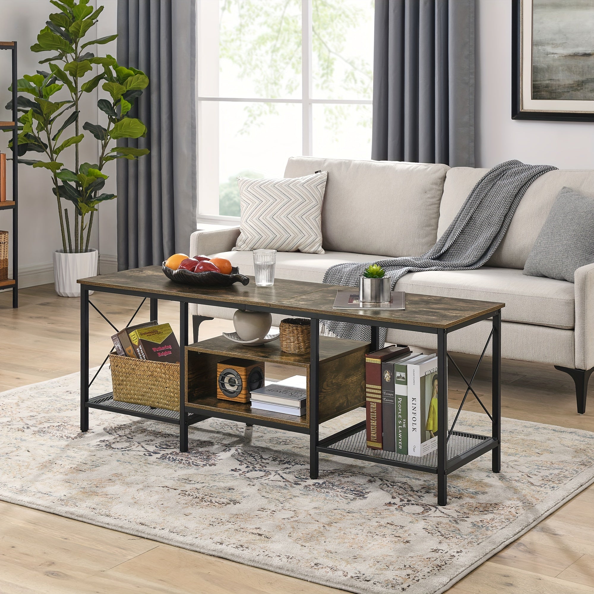 178cm Industrial TV Stand for 203cm Televisions Metal Frame with Open Storage - TV Stand Westberry Furniture