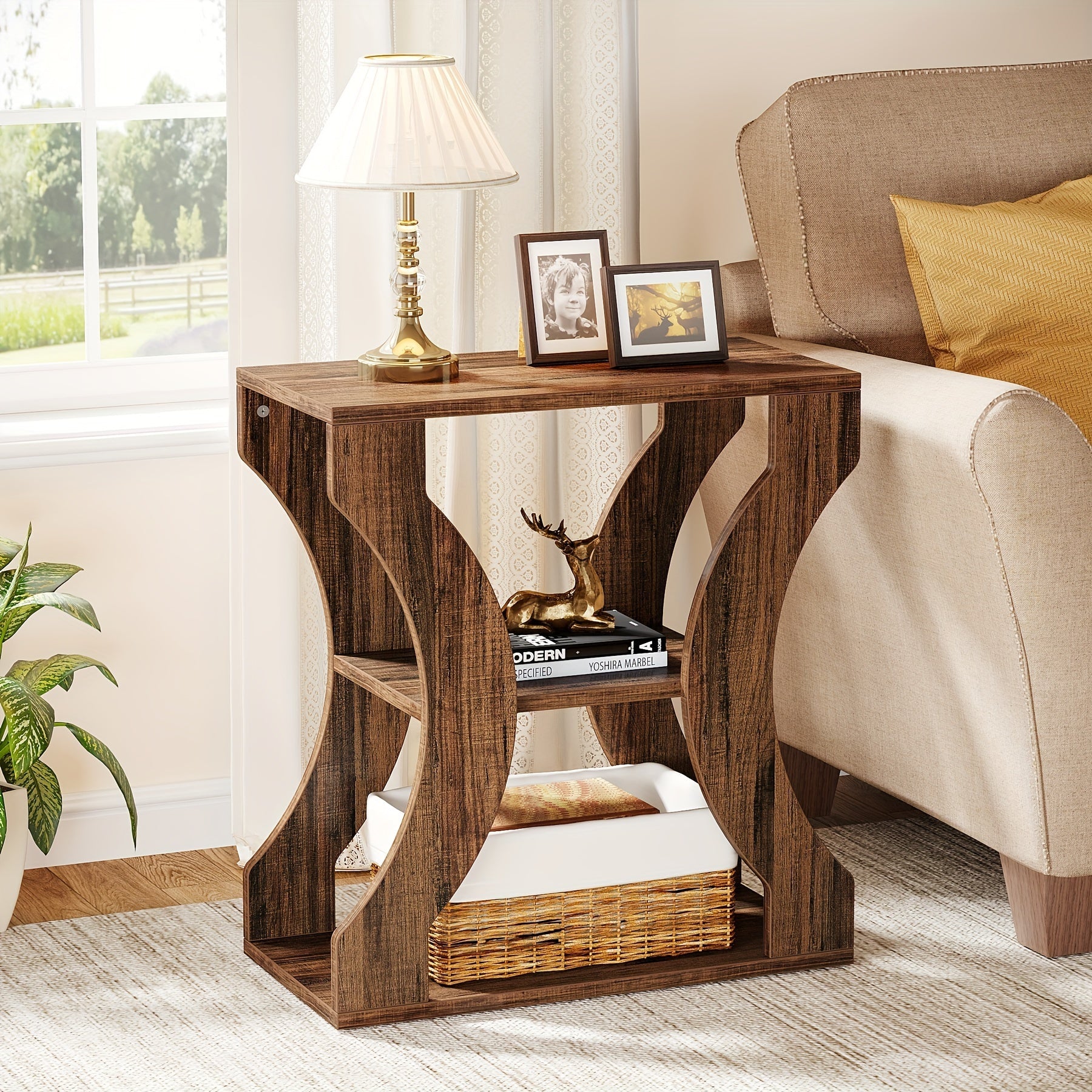 24" Farmhouse Halloween Accent End Table: 3-Tier Side Table With Storage Shelves, Industrial Wood Design, Perfect As A Nightstand Or Bedside Table For Living Room Or Bedroom (1PCS)