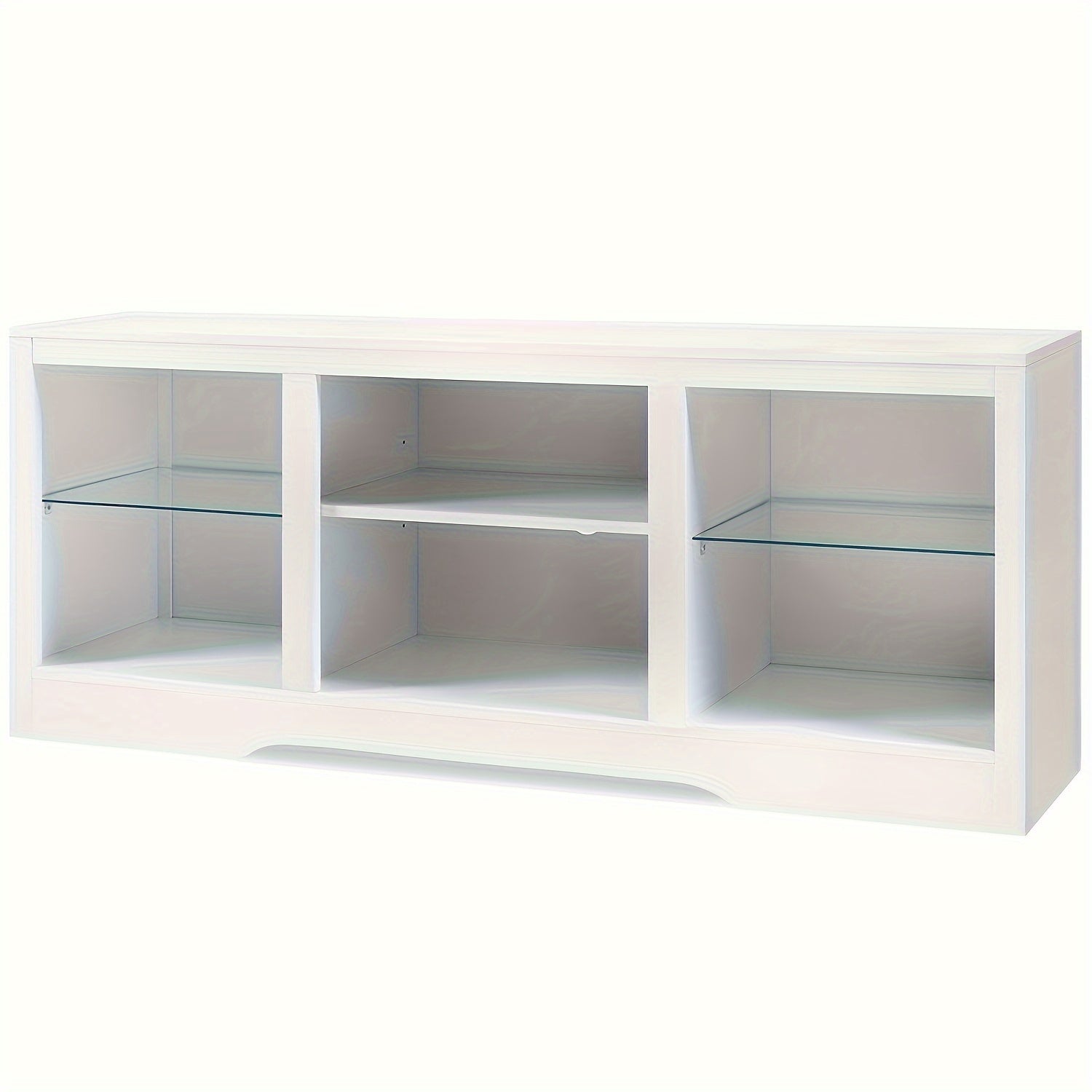 58" Modern White TV Stand with LED Lights - Media Entertainment Center with Open Storage & Glass Shelves for Living Room