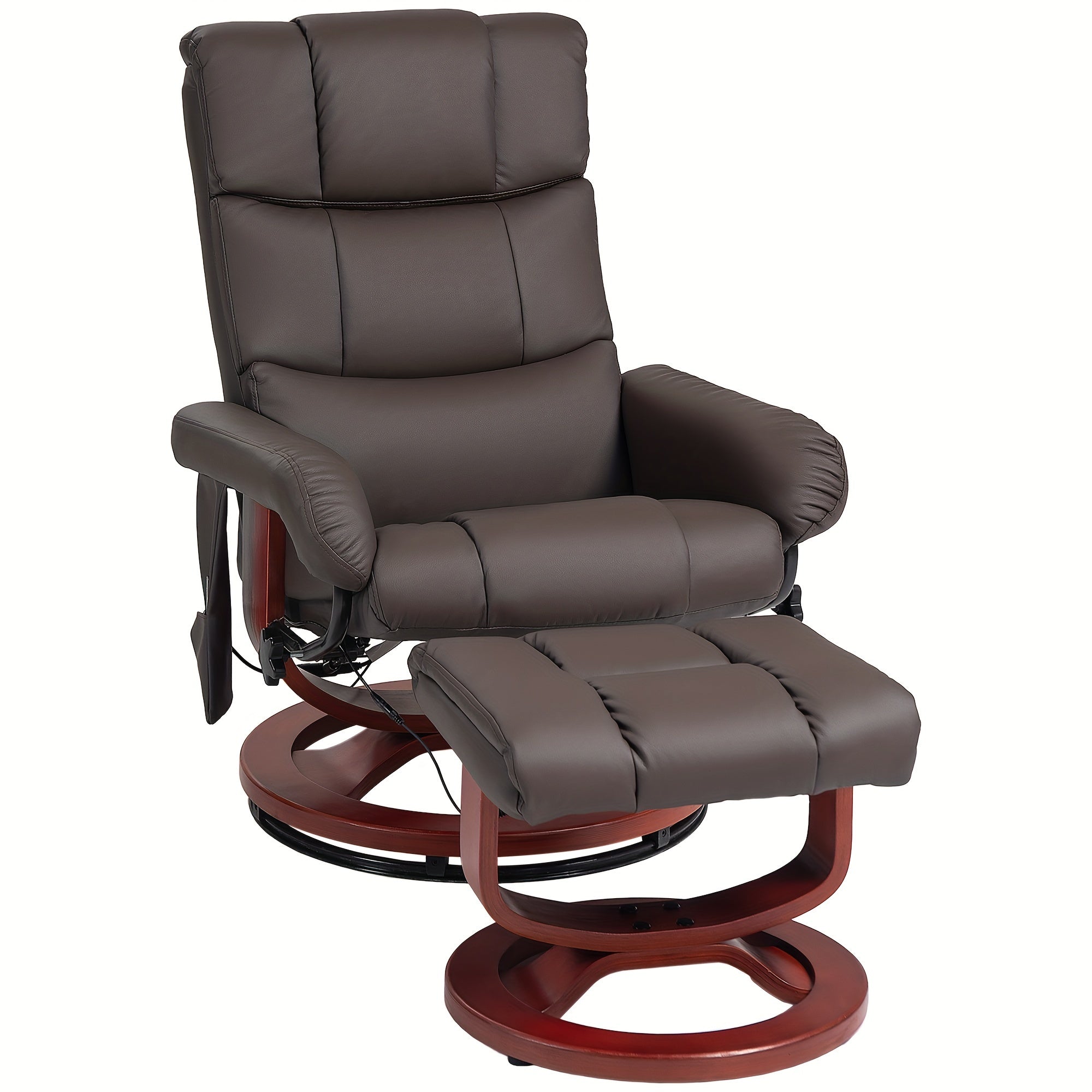 Massage Recliner Chair with Ottoman, Swivel Recliner and Footrest, Faux Leather Reclining Chair with Remote Control and Side Pocket, Brown