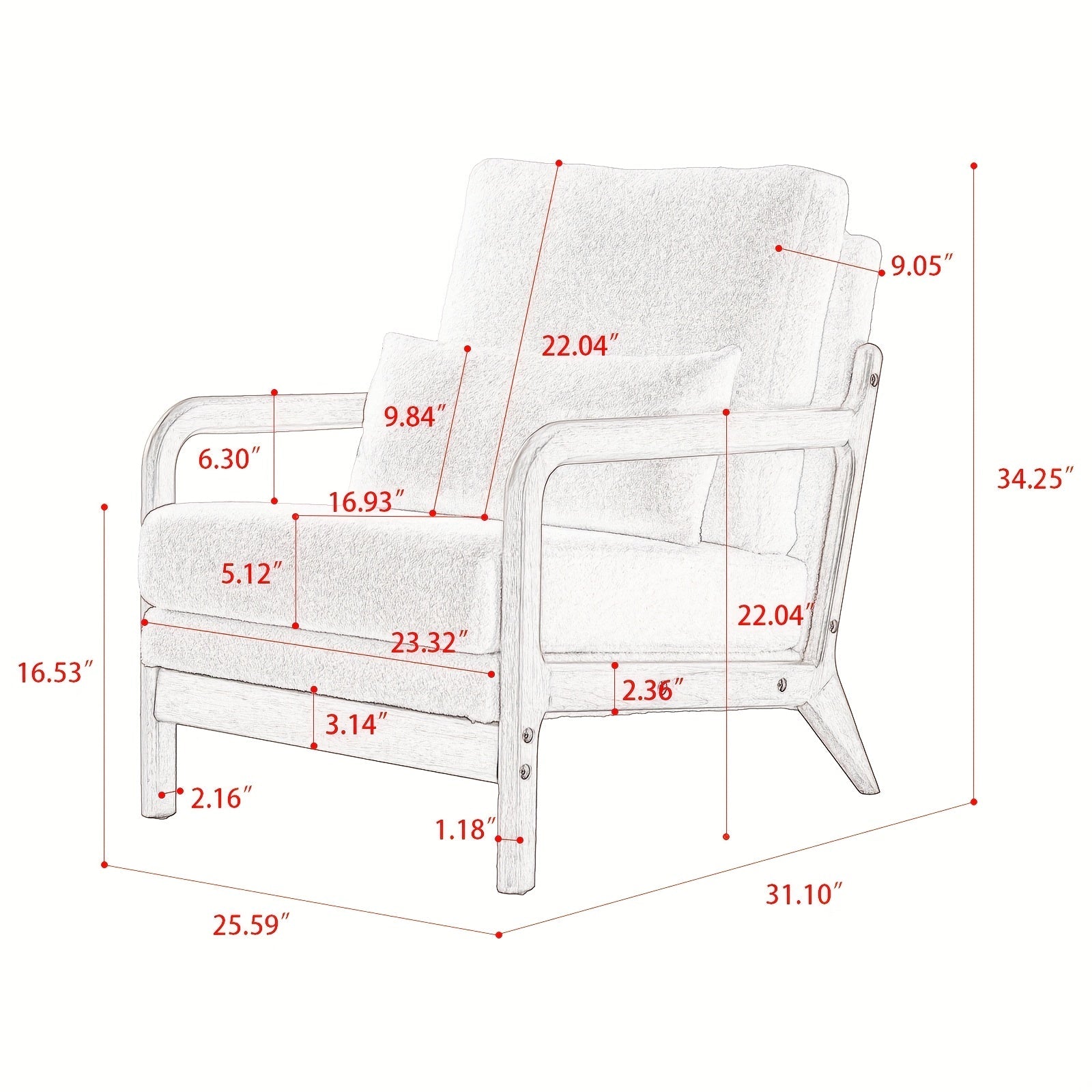 31.1" Accent Chairs, Modern Sherpa Fabric Armed Chair Comfy Upholstered Armchair Leisure Single Sofa Chair With A Pillow And Solid Wood Frame For Bedroom, Office And Living Room