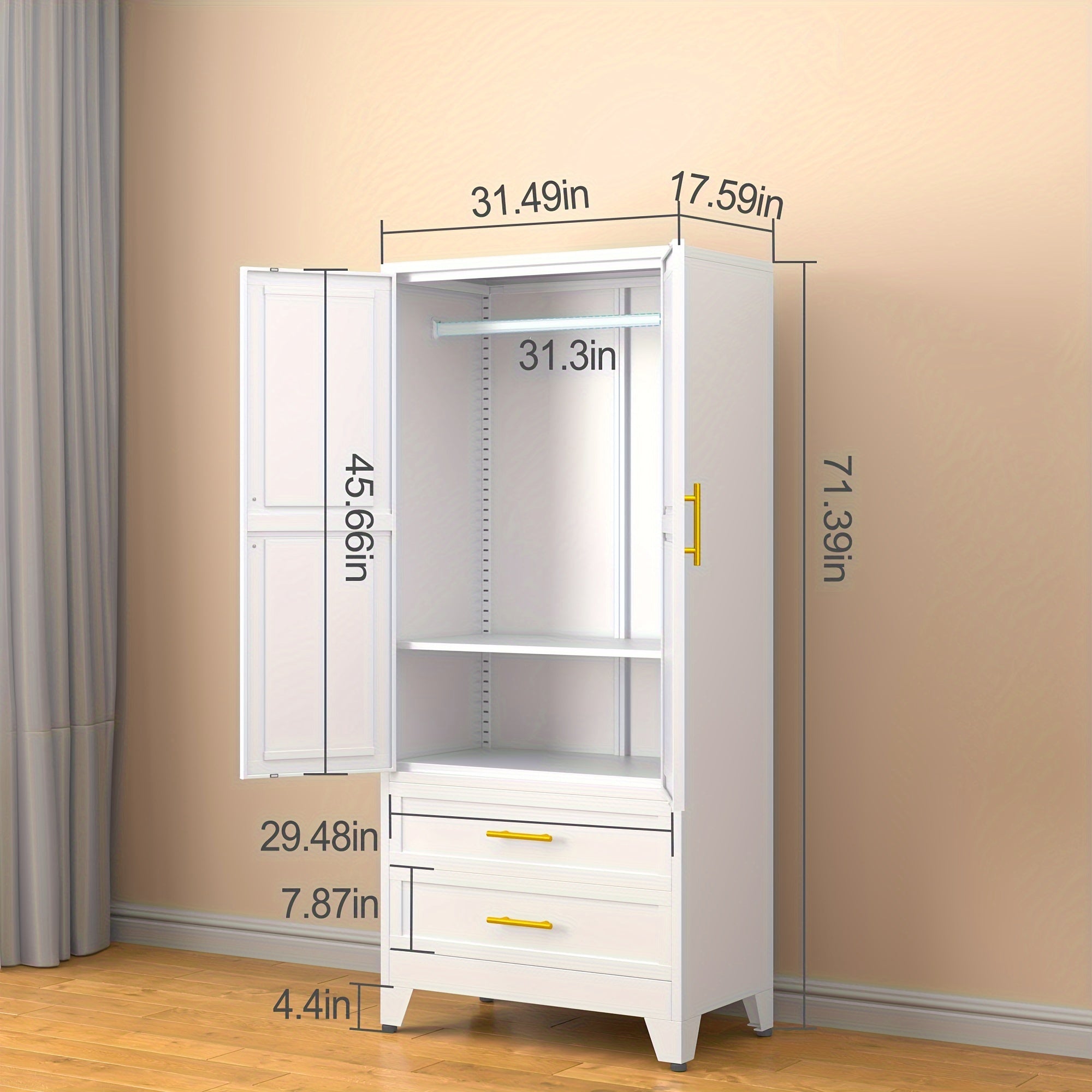 Modern Freestanding Wardrobe Armoire with Two Drawers