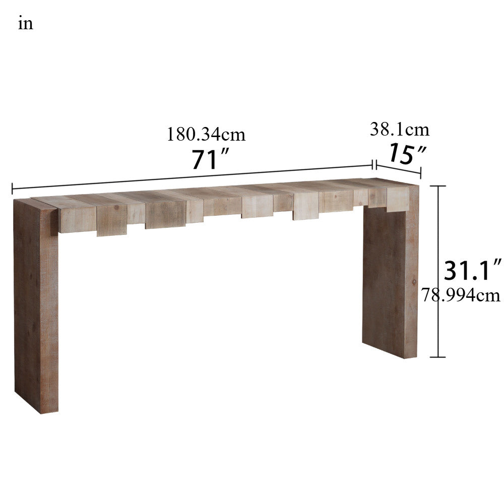 Rustic Modern Manufactured Wood Console Table with Step-Block Design