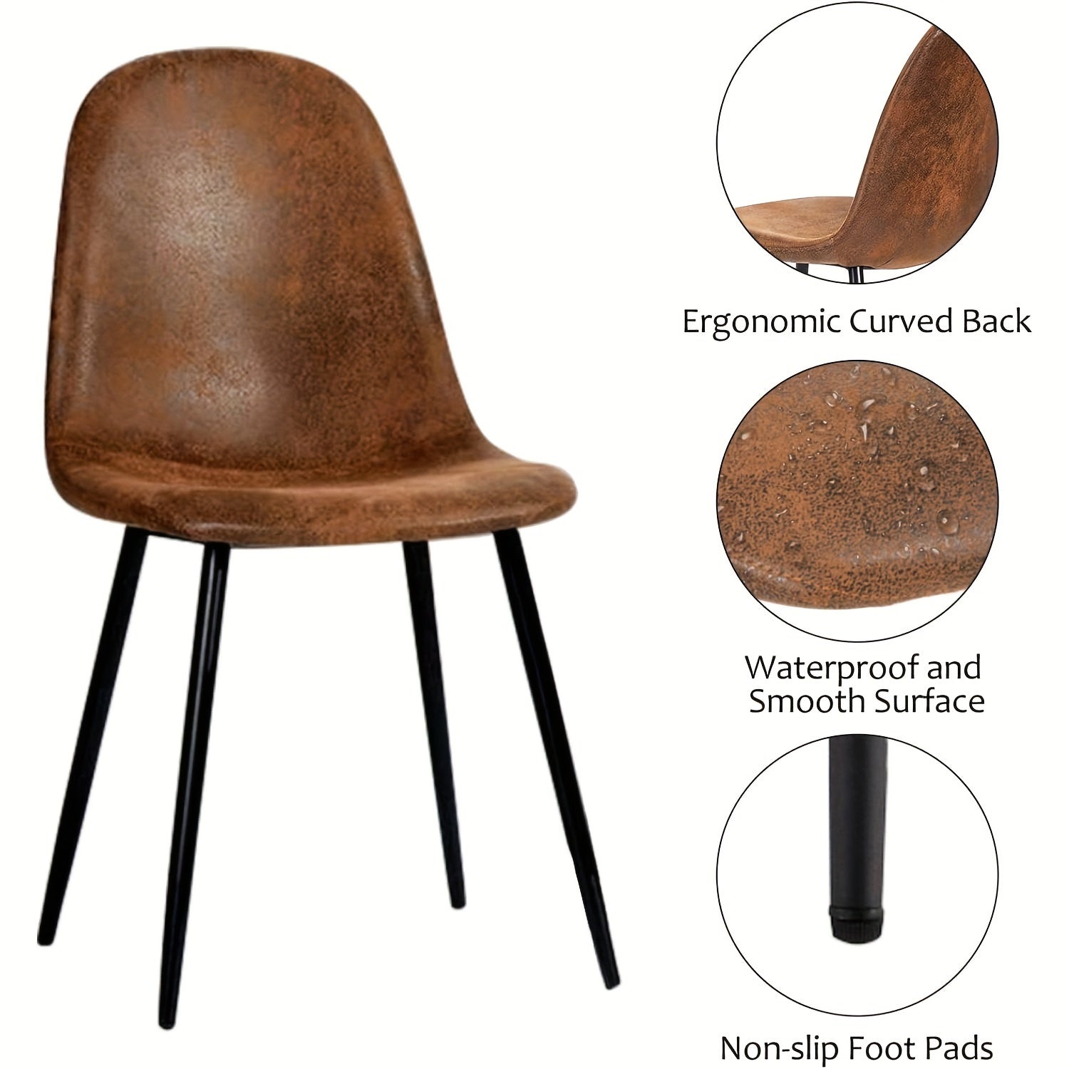 Industrial Dining Chairs Set Of 4, Modern Dining Chairs Set with Comfortable Suede Seat, Ergonomic Armless Dining Chairs with Metal Legs for Home Kitchen Dining Room, Vintage Brown