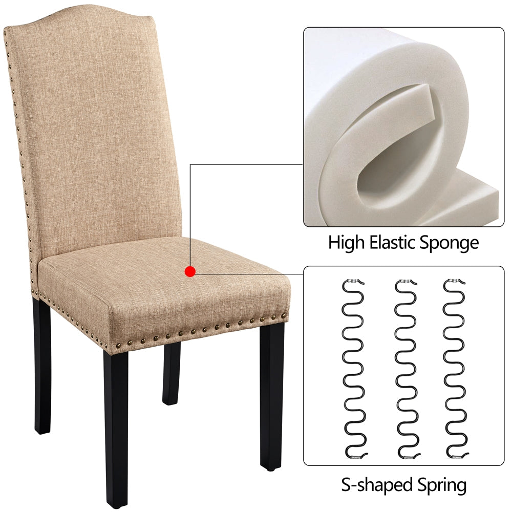 2pcs Dining Chairs Fabric Upholstered Kitchen Chair Parsons Chairs with Solid Wood Legs and Nailhead Trim Living Room Hotel Weeding Reception