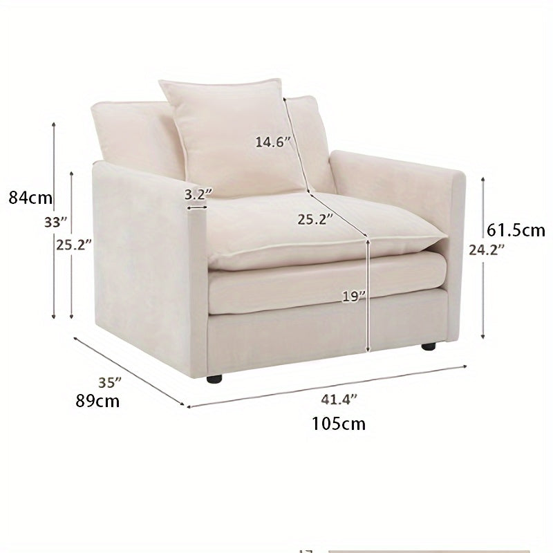 Modern Comfortable Oversized Single Sofa Deep Seat Leisure Chair Upholstered Armchair Suitable For Living Room Bedroom Office Apartment