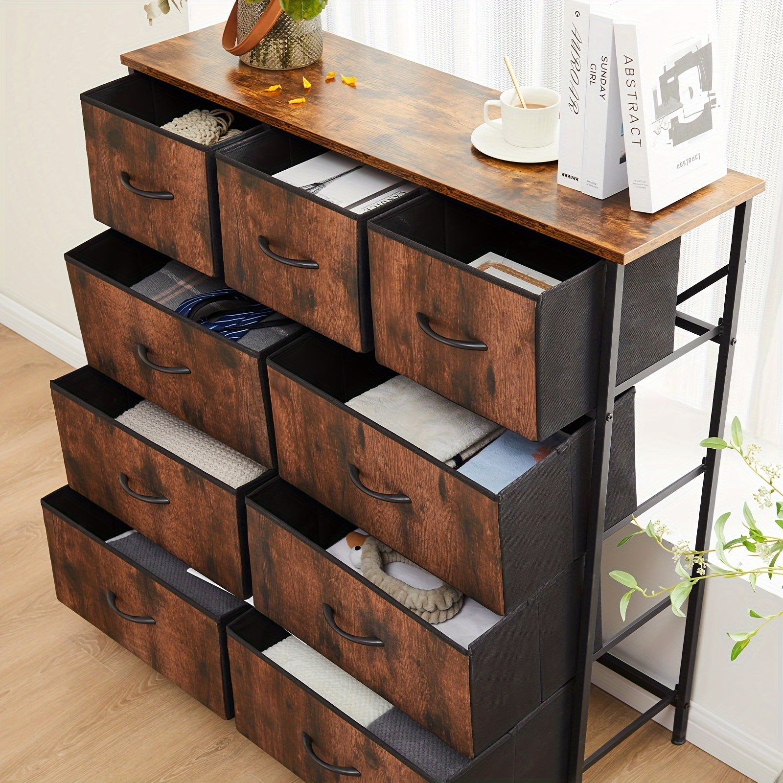 Dresser For Bedroom With 9 Drawers Clothes Drawer Fabric Closet Organizer Dresser With Metal Frame And Wood Tabletop