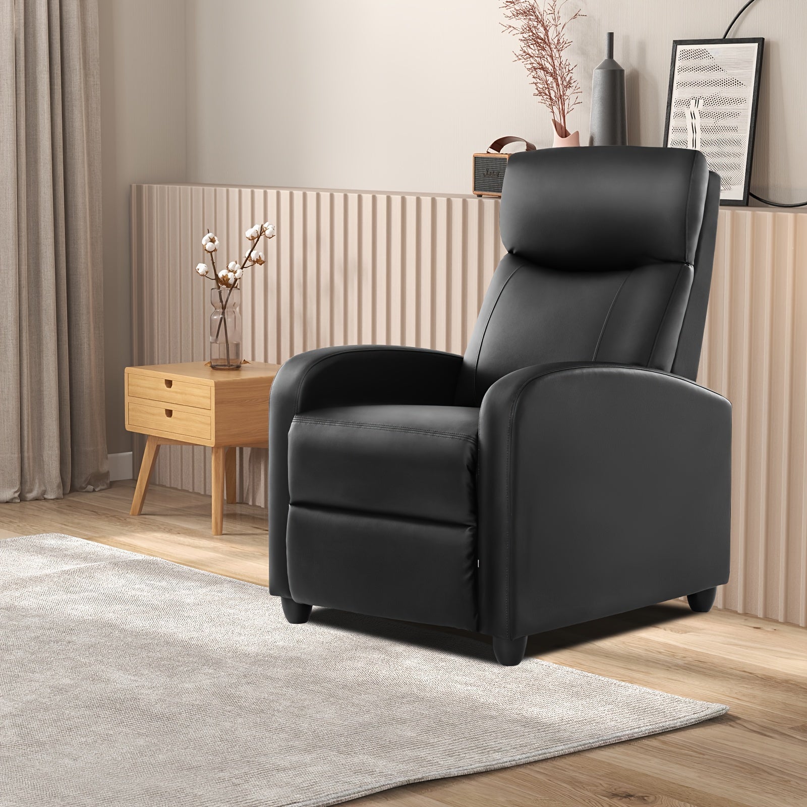 Single PU Leather Massage Chair, Single Sofa Recliner For Adults, Ideal For Living Room And Bedroom, Equipped With Lumbar Support, Adjustable Backrest And Footrest