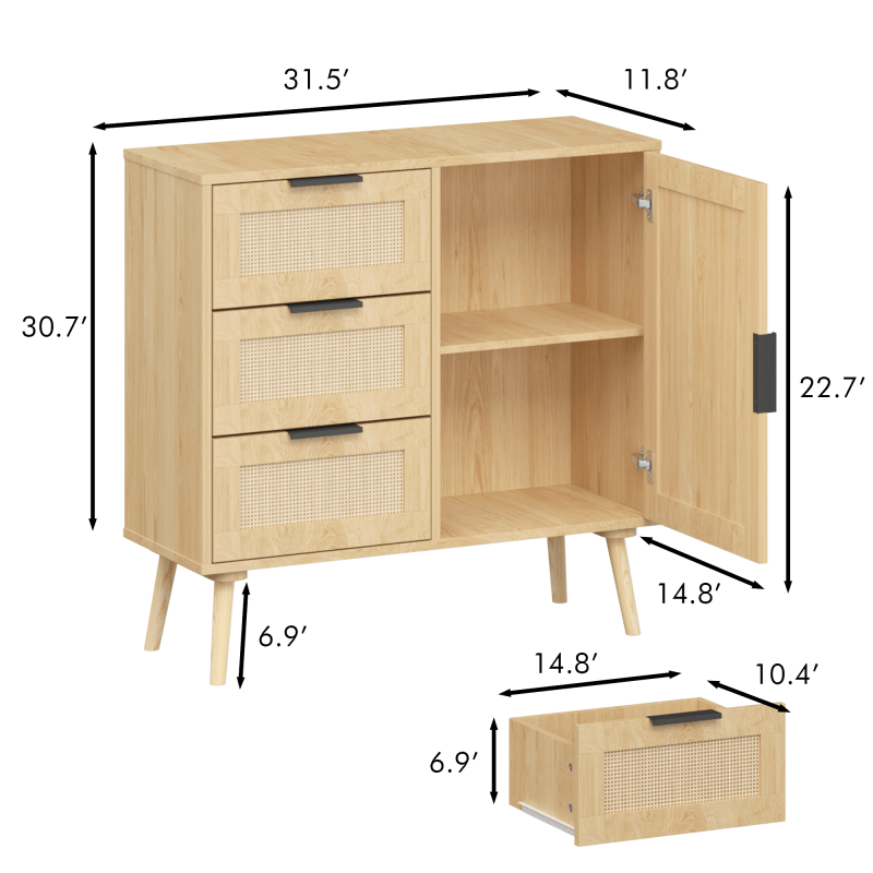 Modern Rattan Wood Dresser Wood Storage Cabinet Sideboard for Bedroom, Living Room, Entryway, Hallway, Storage Drawer Units