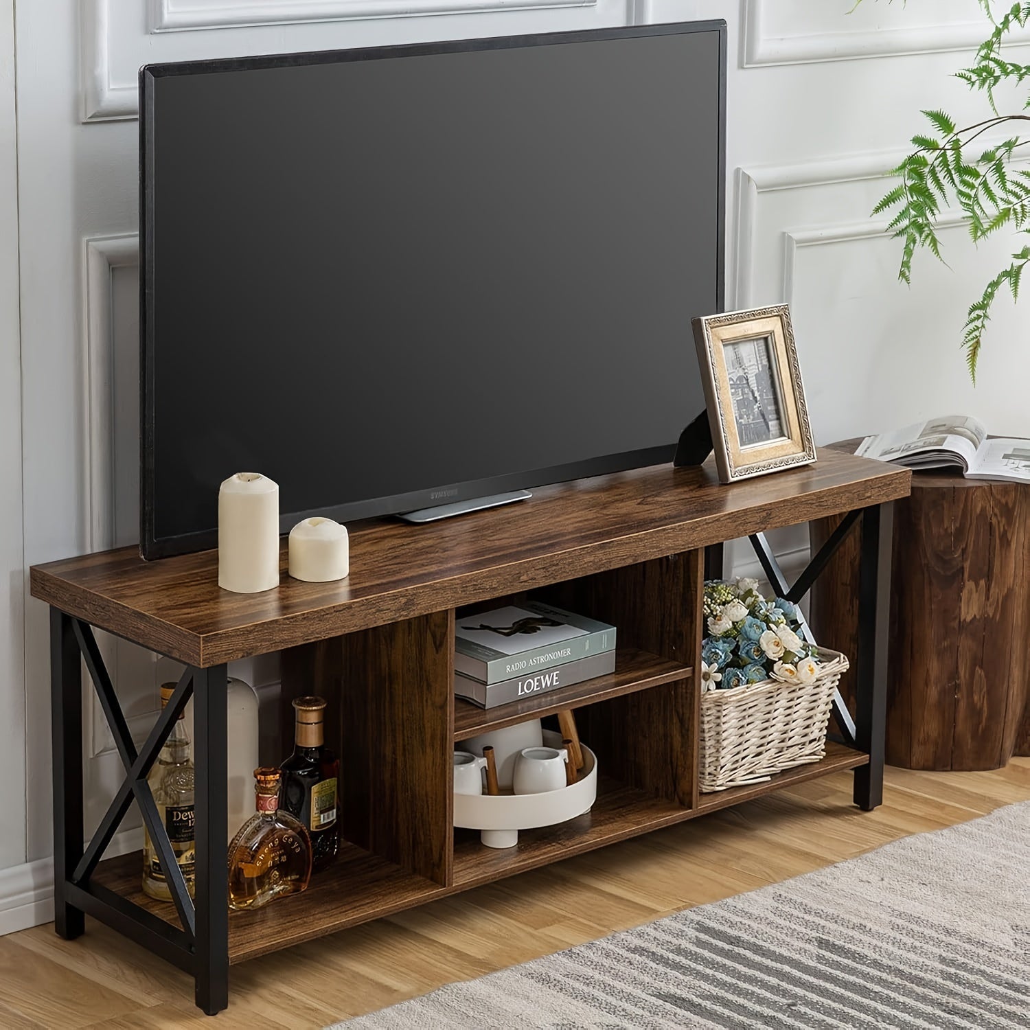 TV Stand For TV Up To 55 Inches, TV Cabinet With Open Storage, TV Console Unit With Shelving For Living Room, Entertainment Room