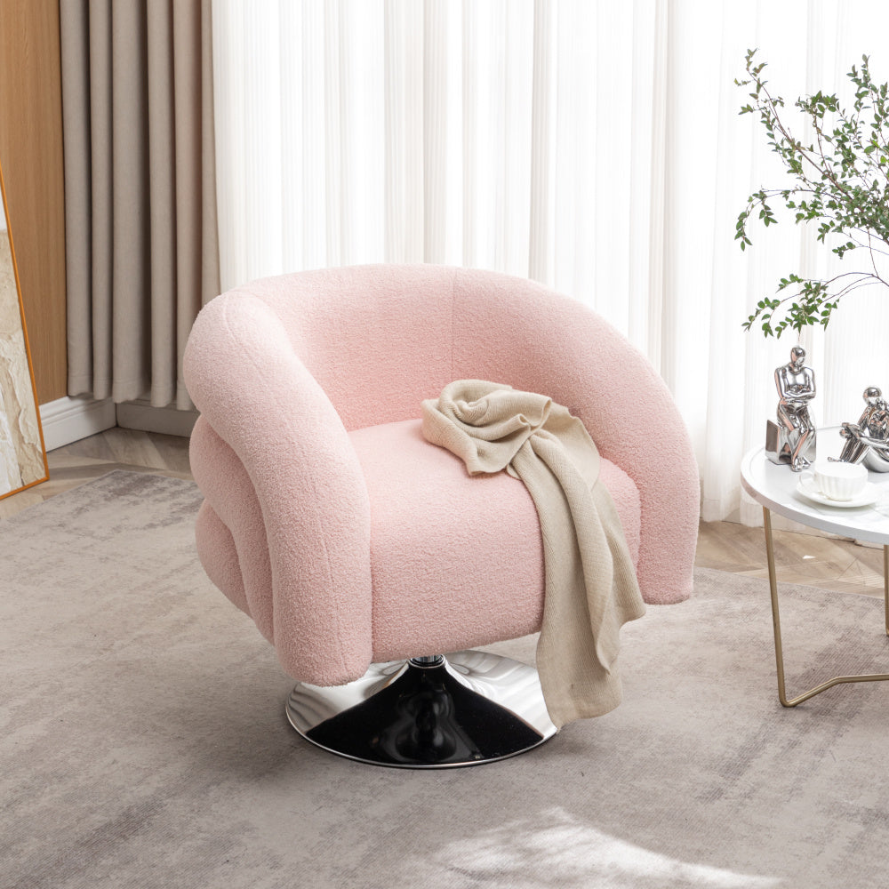 Luxurious White Teddy Swivel Chair - Plush Upholstered Single Sofa with 360° Rotating Base, Durable Metal Frame - Cozy Reading Chair for Living Room, Bedroom, Office - Easy Assembly, Living Room Chair