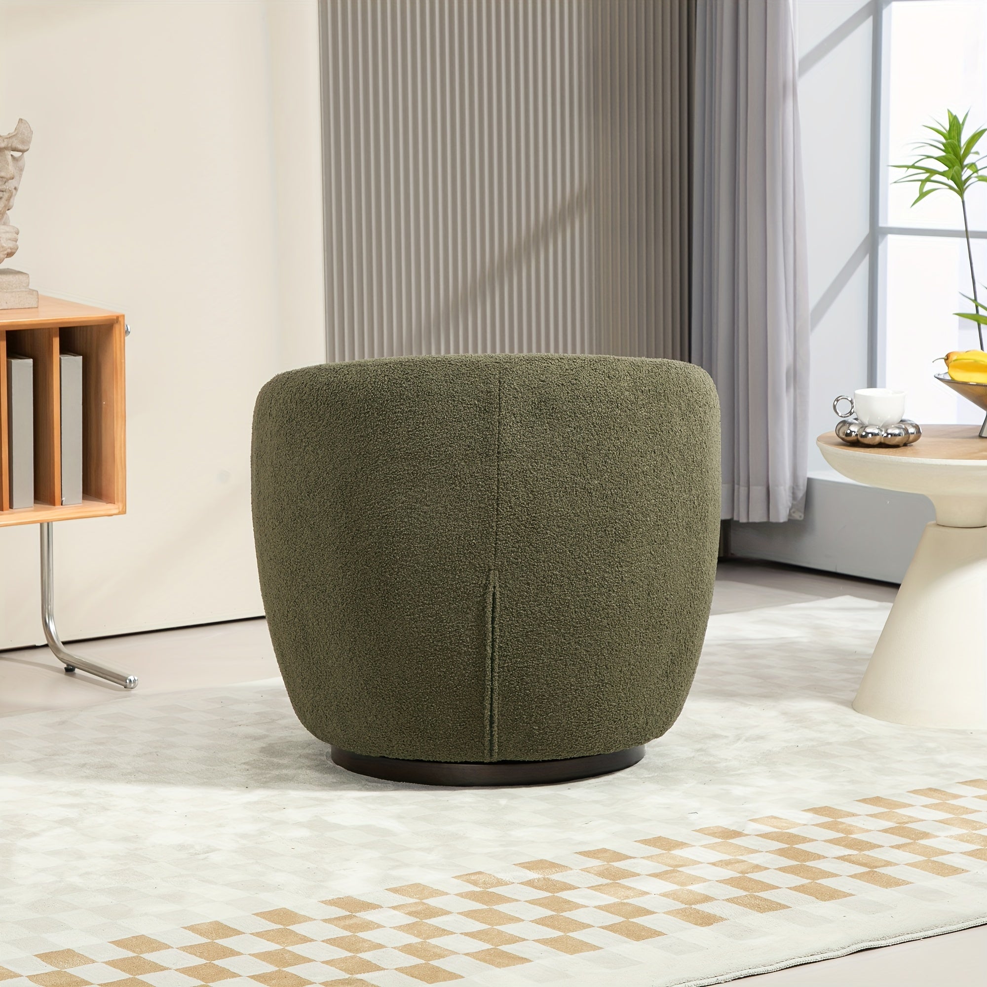 Upholstered Swivel Barrel Armchair With Storage Modern Living Room Side Chair For Bedroom/Office/Reading Spaces - Teddy Fabric Dark Green