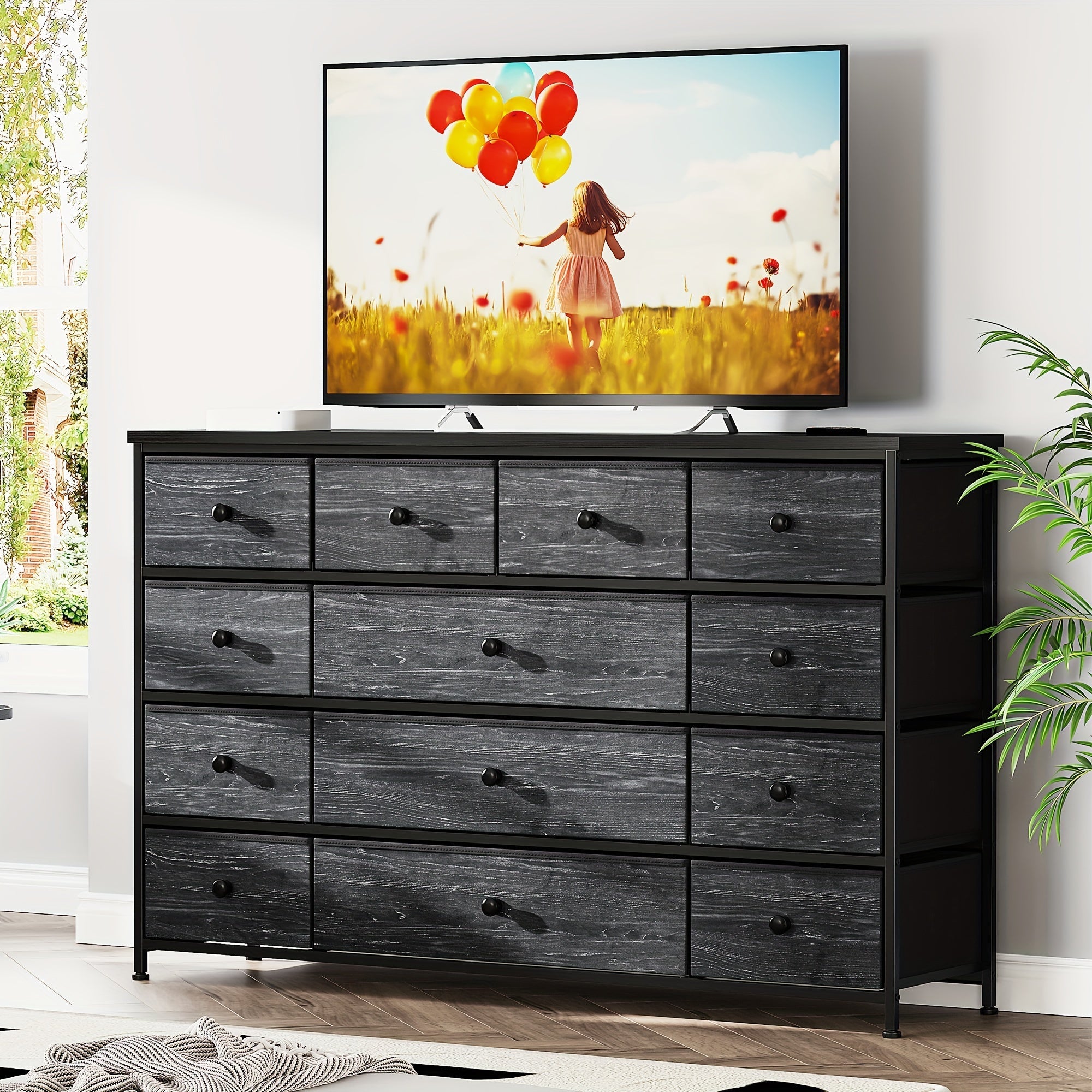 Black Dresser Dresser for Bedroom Dresser with 13 Storage Drawer Dressers & Chests of Drawers for 55’’ TV Black Dresser
