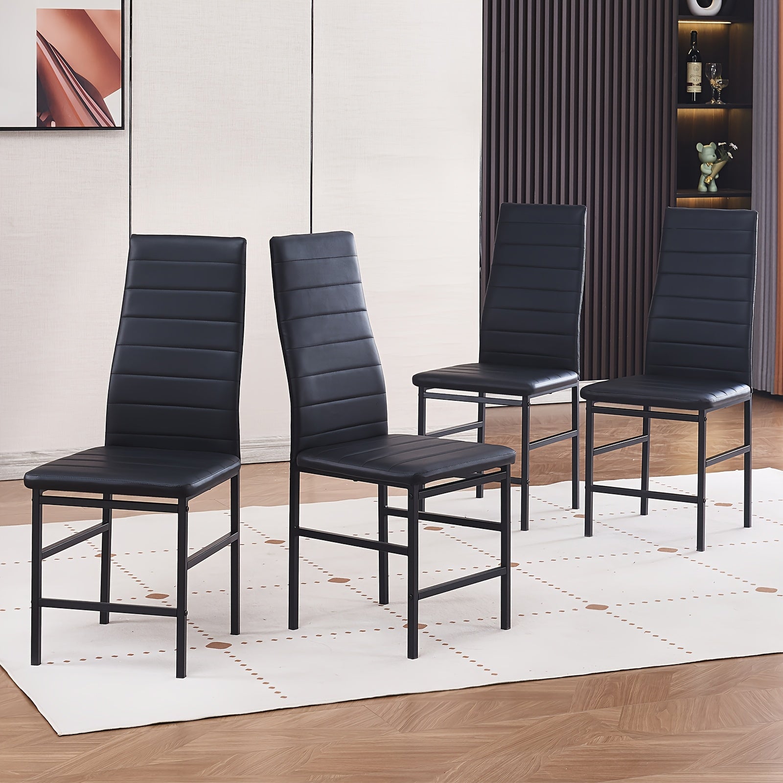 4pcs Faux Leather Dining Chair Set With Steel Legs For Comfort And Durability, Suitable For Home And Commercial Restaurants