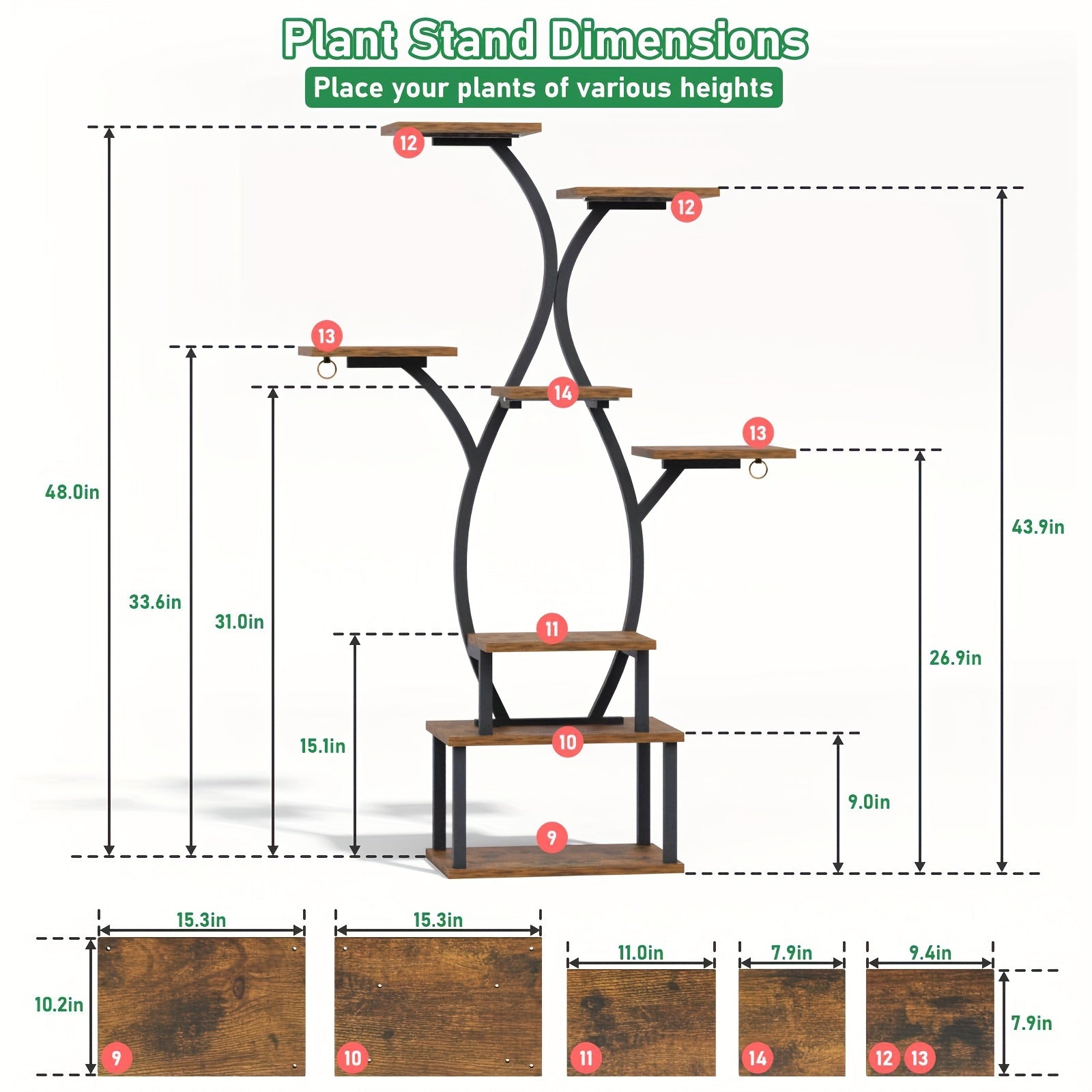 8-Tier Indoor Plant Stand with Grow Light - Curved Metal & Wood Corner Shelf, Multi-Functional Large Display Rack for Various Plants, Ideal for Patio, Garden, Balcony, Living Room Decor, Indoor Plant Display | Modern Plant St