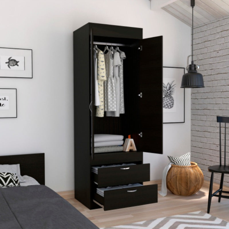 Chic Armoire with Dual Doors & Two Drawers - Sturdy Metal Handles, Perfect for Bedroom or Living Room Storage