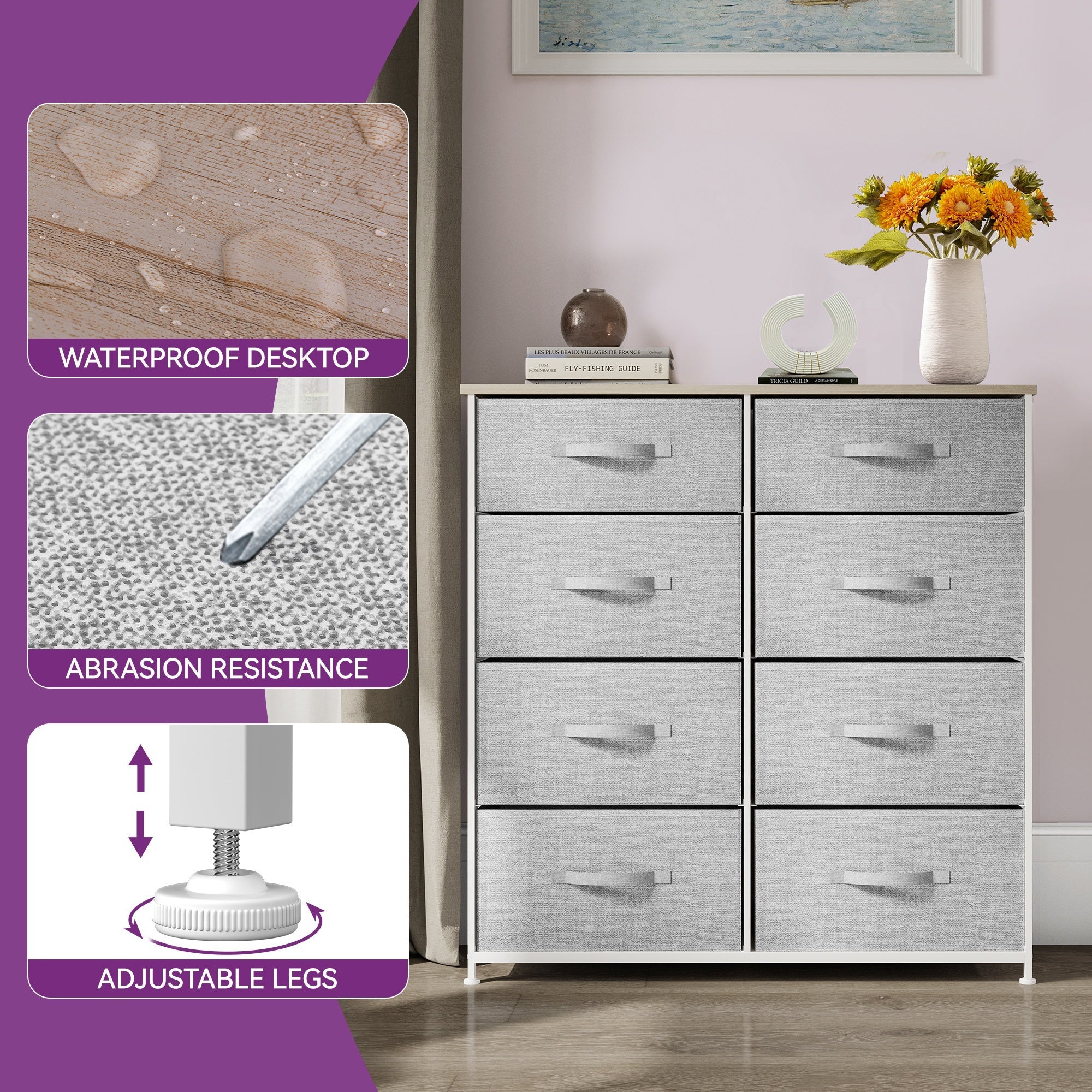 8 Drawers Dresser Home Unit Shelf Storage Closet Chest Organizer Tower - grey - Dresser Westberry Furniture