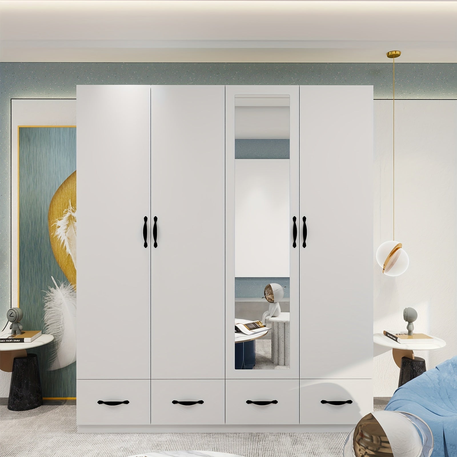 Freestanding Bedroom Wardrobe Armoire Closet, Clothes Storage Armoire Organizer With Hanging Rod And Shelves