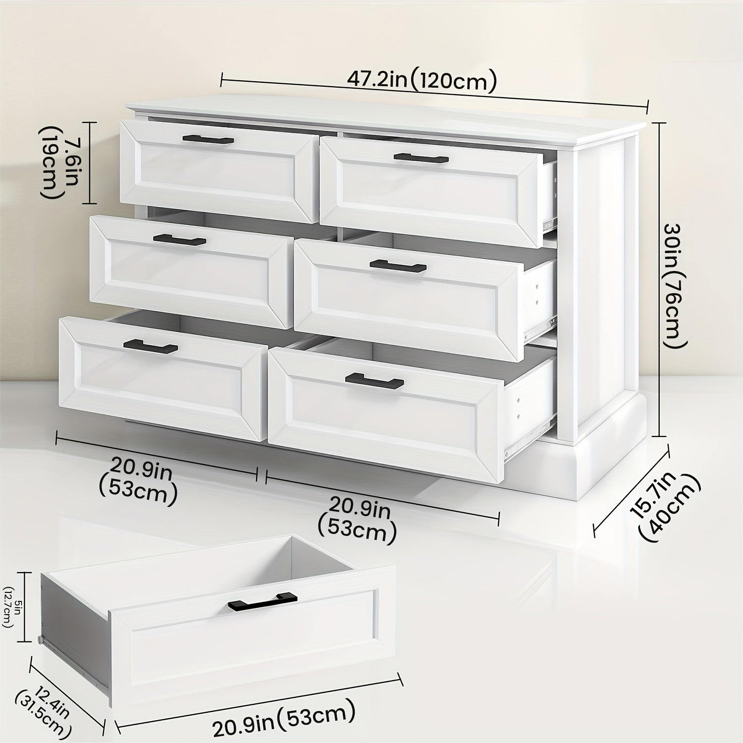 6 drawer dresser Wooden Modern Style Wide Chest of Drawers Storage Dressers Organizer for Bedroom Living Room