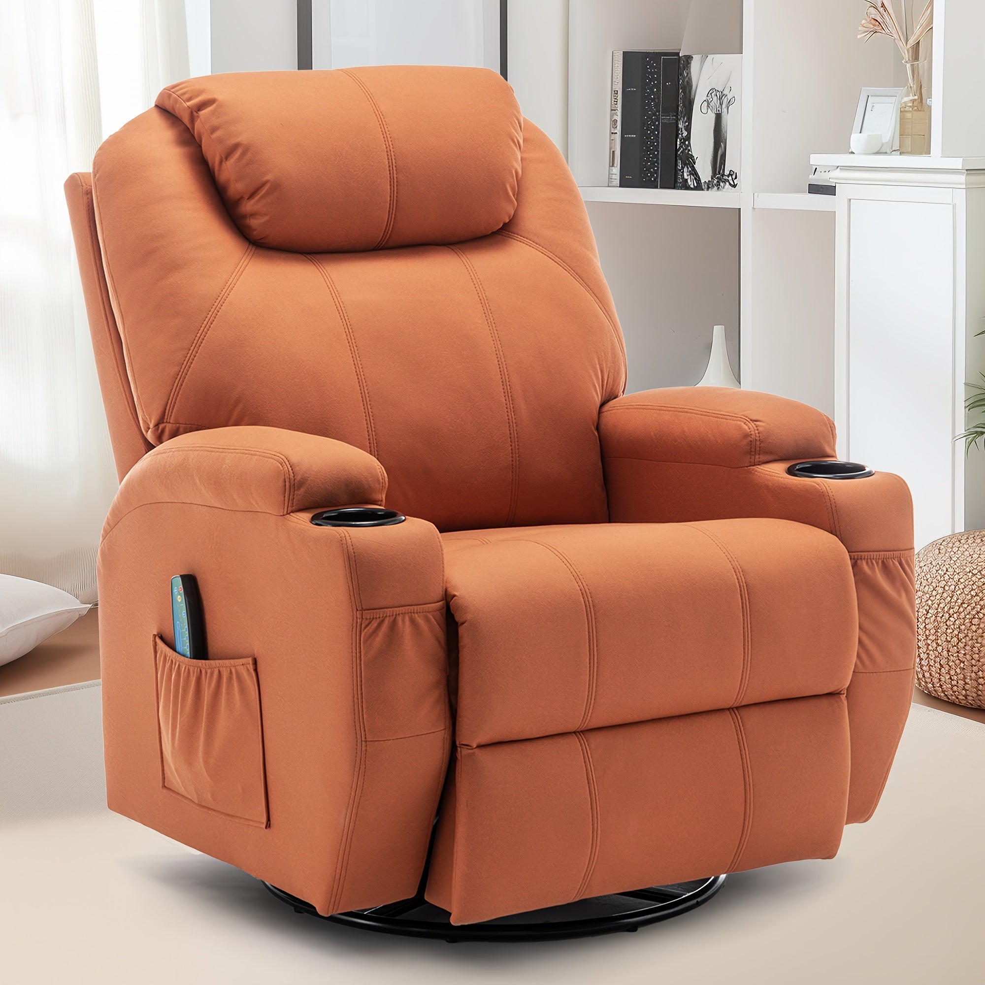 Recliner Chair, Rocking Chair With Massage And Heat, 360° Swivel Recliner Chairs For Adults, Rocker Manual Recliner With Remote Control And Cup Holder For Living Room