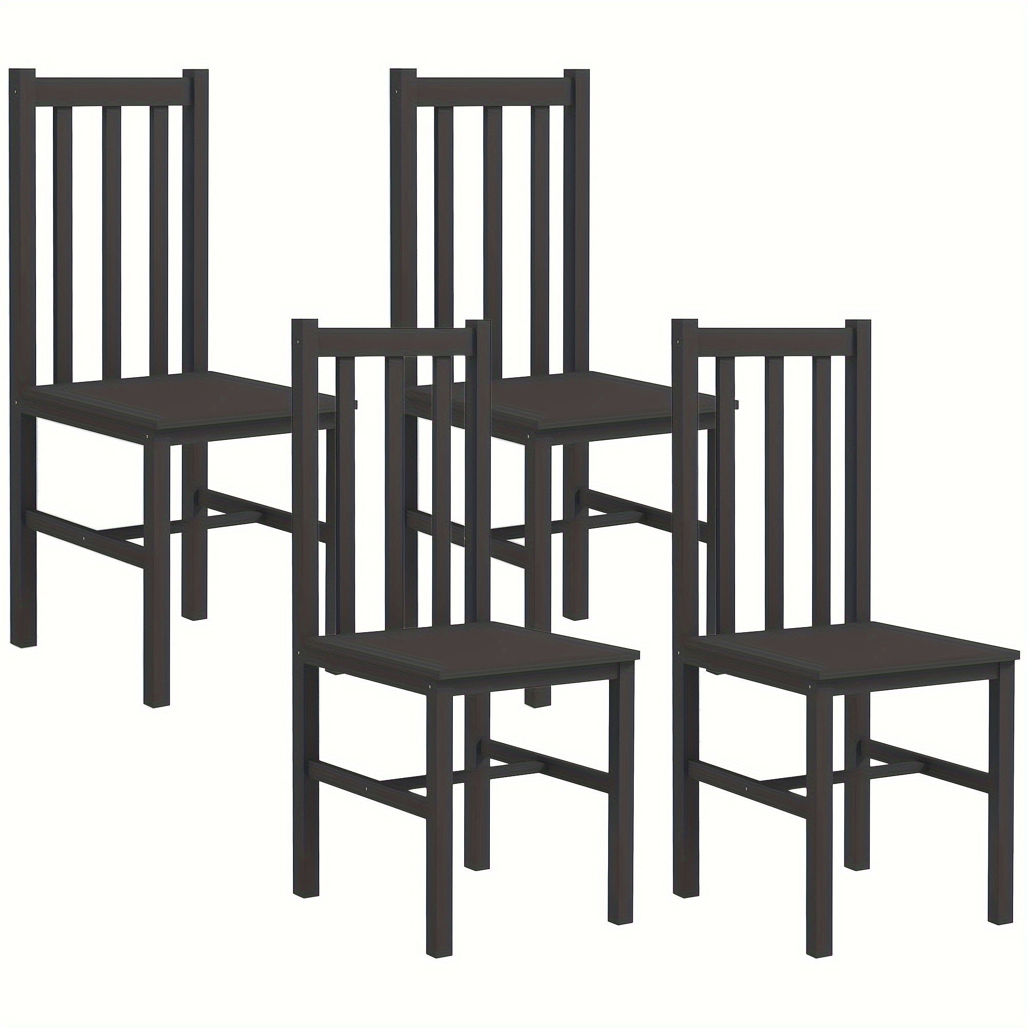 Dining Chairs, Set of 4 Farmhouse Kitchen & Dining Room Chairs with Slat Back, Pine Seating for Living Room and Dining Room, Black