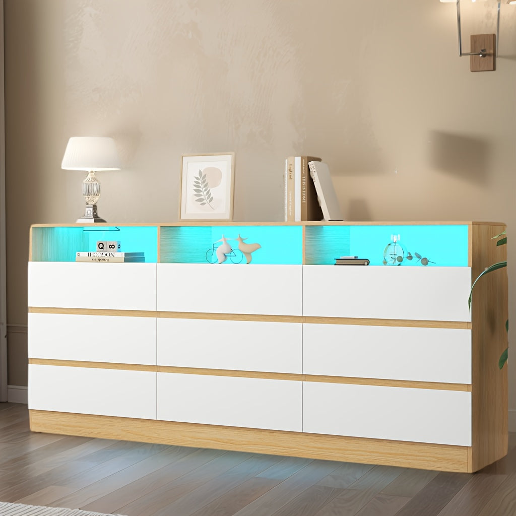 9 Drawers Vanity Desk With Power Outlet & Lights Makeup Vanity Table Dressing Table For Women Girls - 9 Drawers - White
