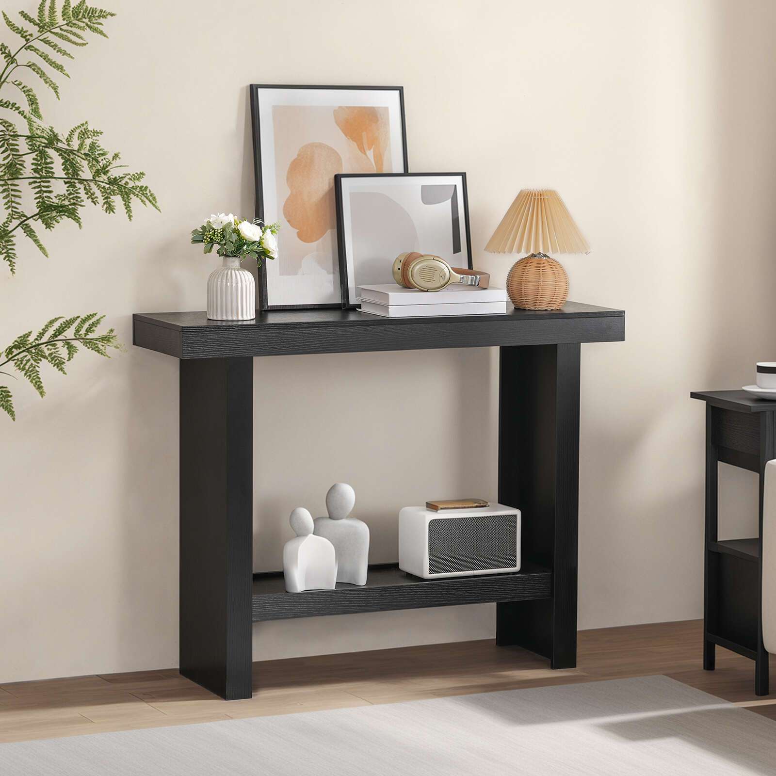 Modern Black Console Table 39.4" - Space-Saving Entryway & Narrow Sofa Side Table, Easy Assembly for Living Room, Hallway, Foyer, MAHANCRIS