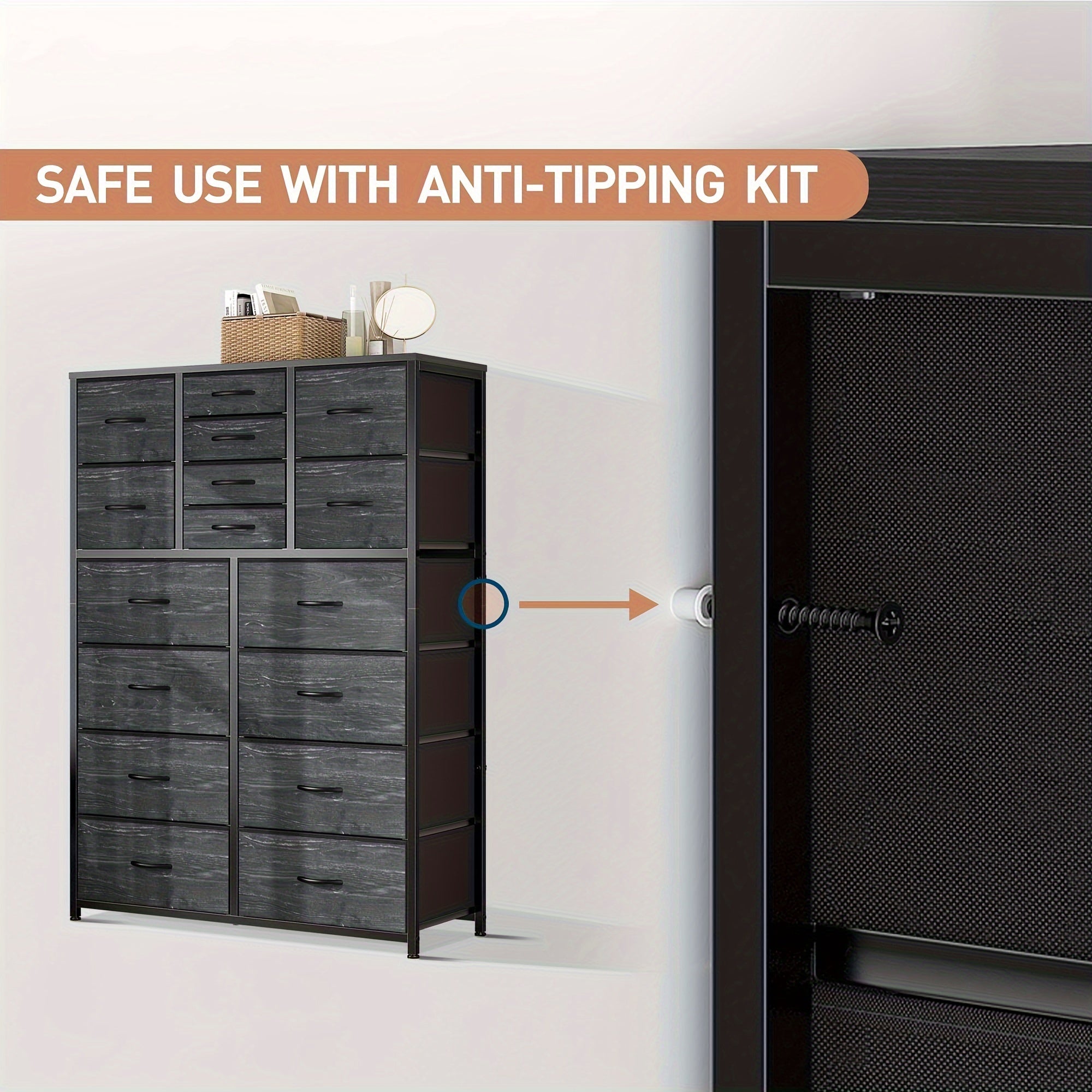 16 Drawers Dresser for Bedroom Tall Dresser for Bedroom Bedroom Dressers & Chests of Drawers with Wood Top and Metal