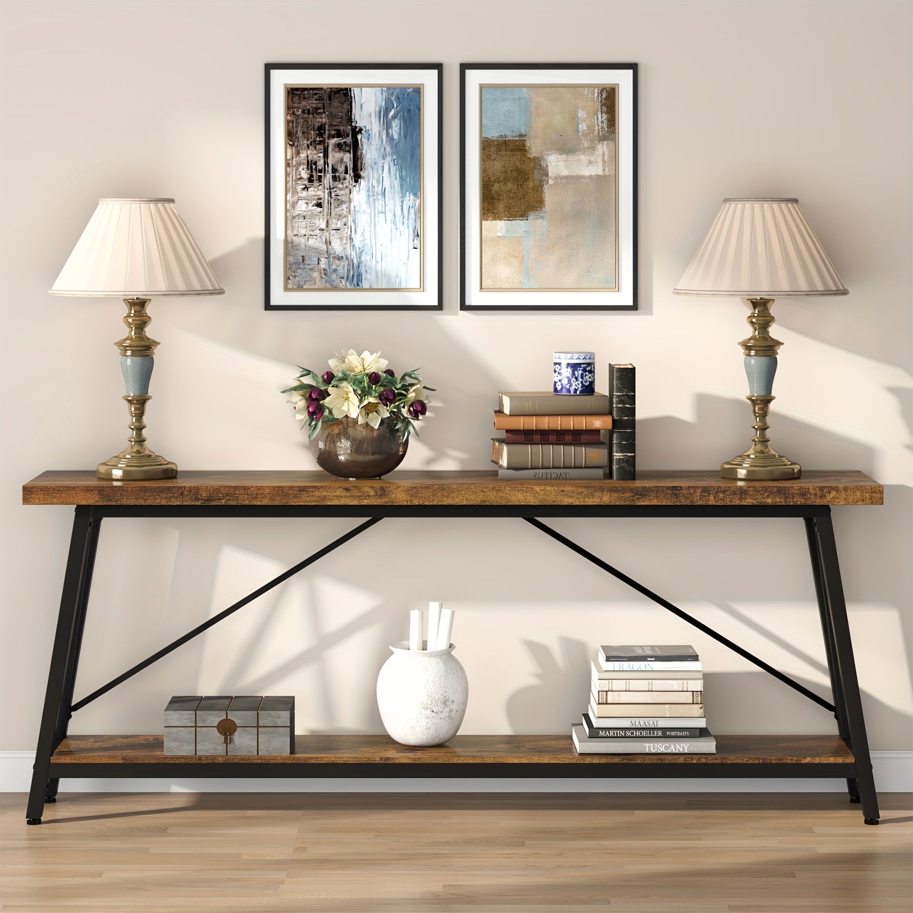 70.9" Extra Long Sofa Table Behind Couch, Industrial Entry Console Table for Hallway, Entryway & Living Room, Rustic Brown