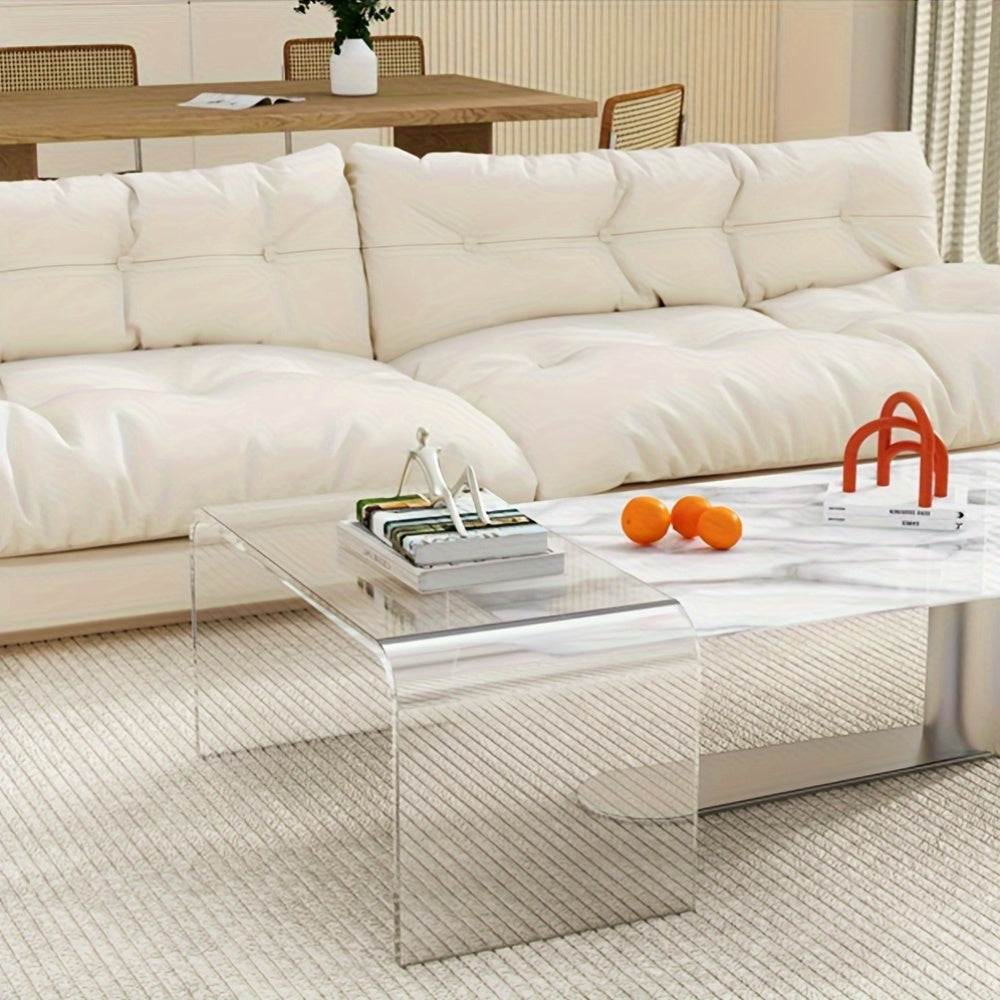 Premium Acrylic Clear Coffee Table, Modern Waterfall End Table For Small Living Room, Bedroom And Office, No Installation, Easy To Clean