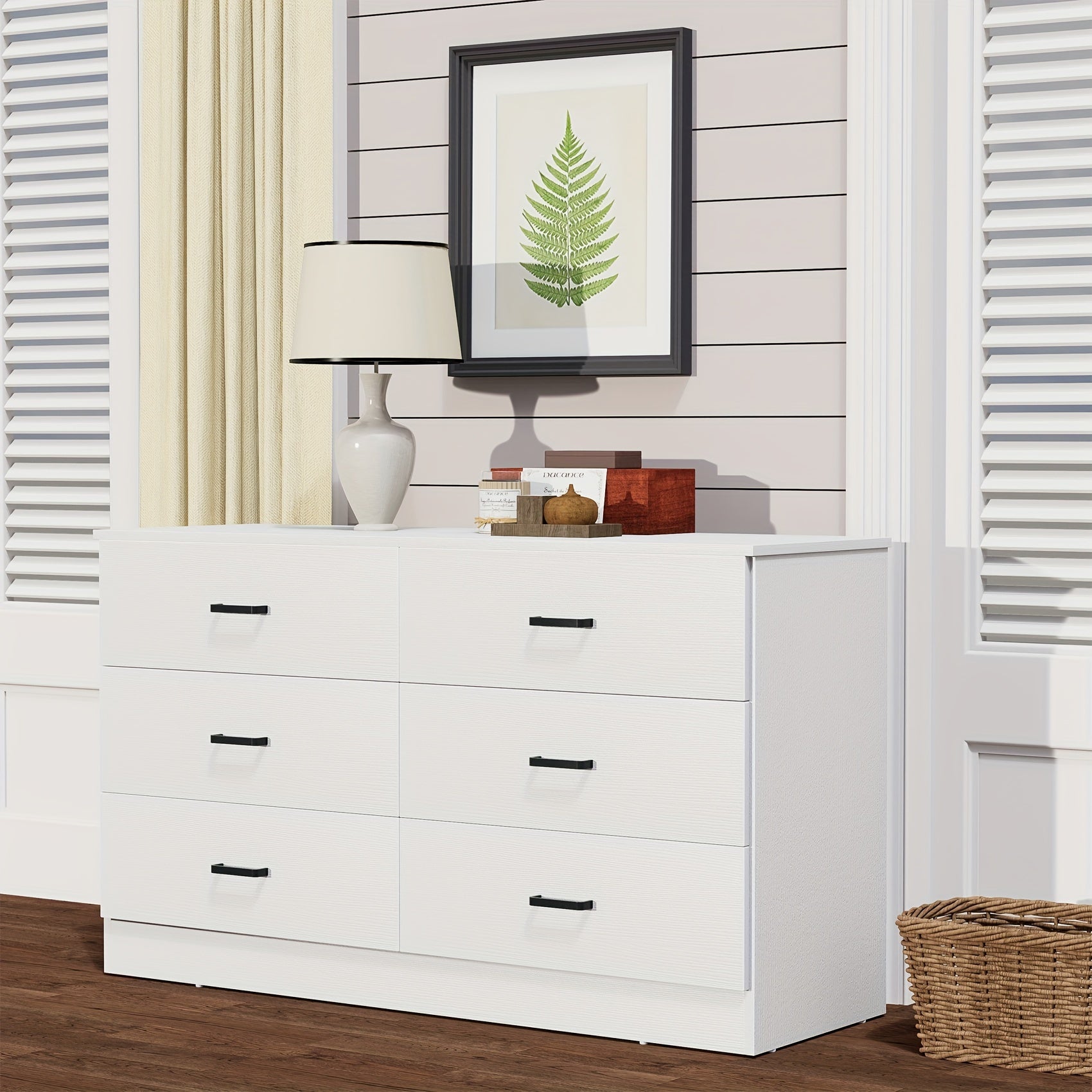 Wood Dresser for Bedroom, 6 Drawer Dresser with Metal Handles, 15.8" D x 47.2" W x 27.7" H, Light Oak